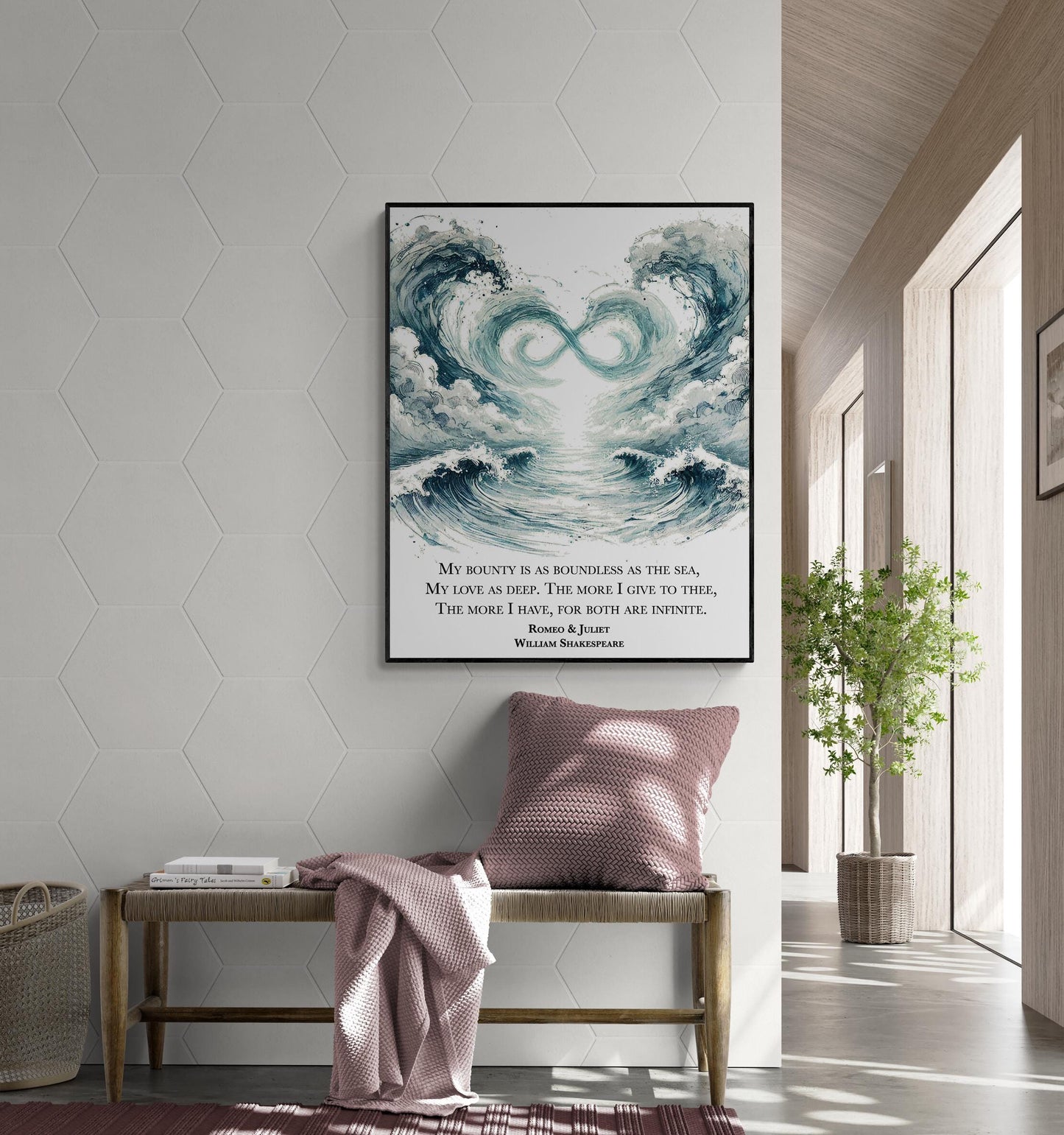 My Bounty Is As Boundless As The Sea My Love As Deep by William Shakespeare | Literary | Living Room | Home Decor | Watercolor Art Print