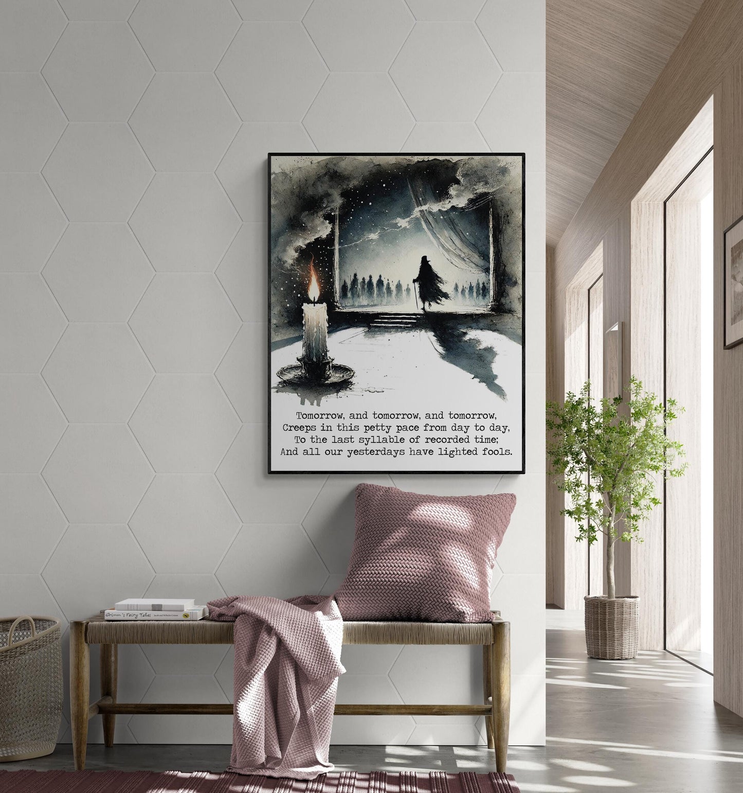 Shakespeare Quote Art Print | Tomorrow Creeps In This Petty Pace | Literary | MacBeth | Living Room | Home Decor | Watercolor Poster
