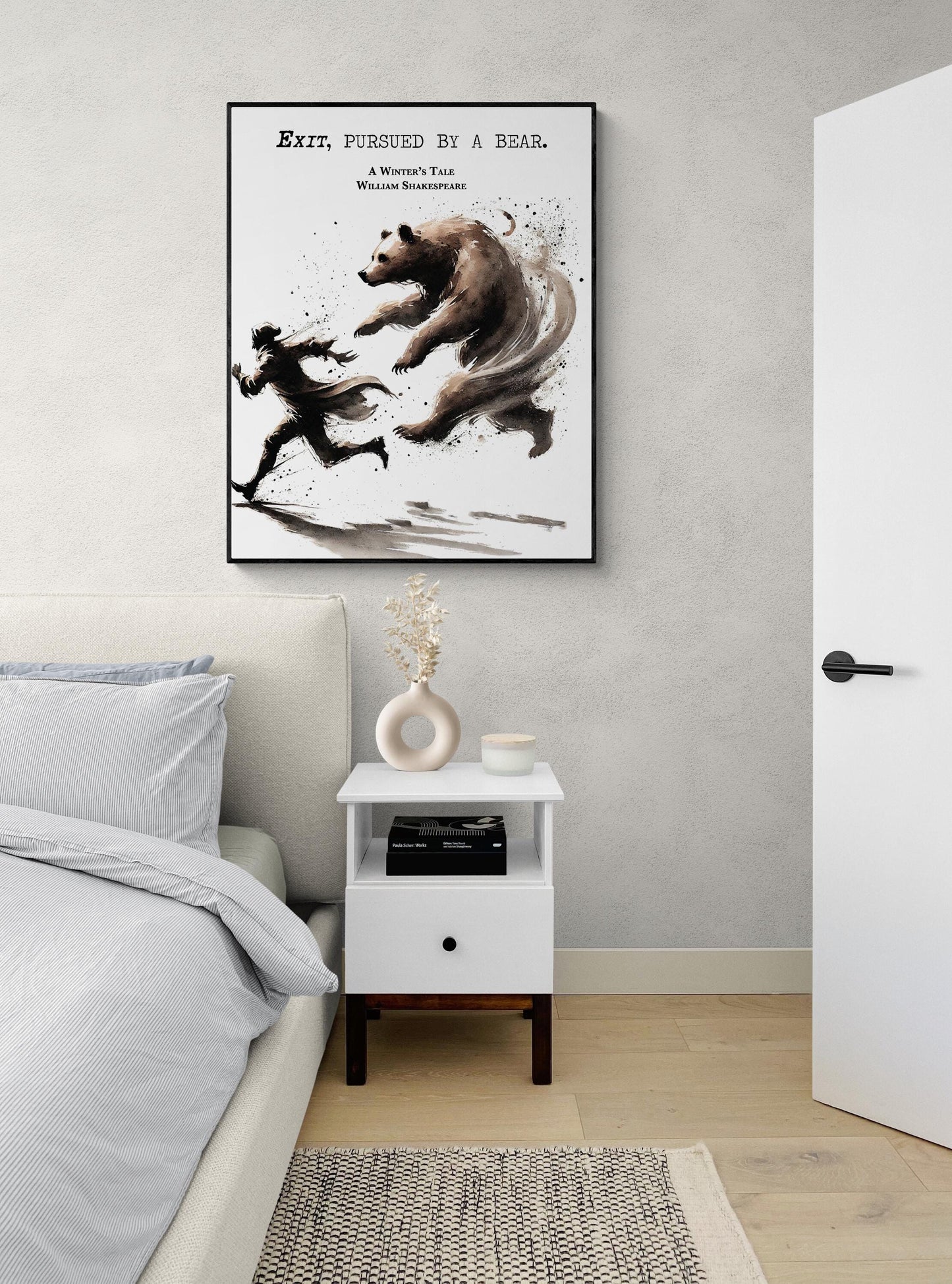 Exit Pursued By A Bear by William Shakespeare | Literary | A Winter's Tale | Living Room | Home Decor | Watercolor Art Print