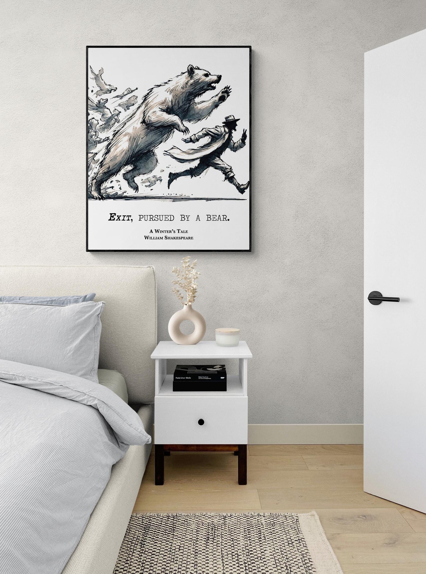 Exit Pursued By A Bear by William Shakespeare | Literary | A Winter's Tale | Living Room | Home Decor | Watercolor Art Print
