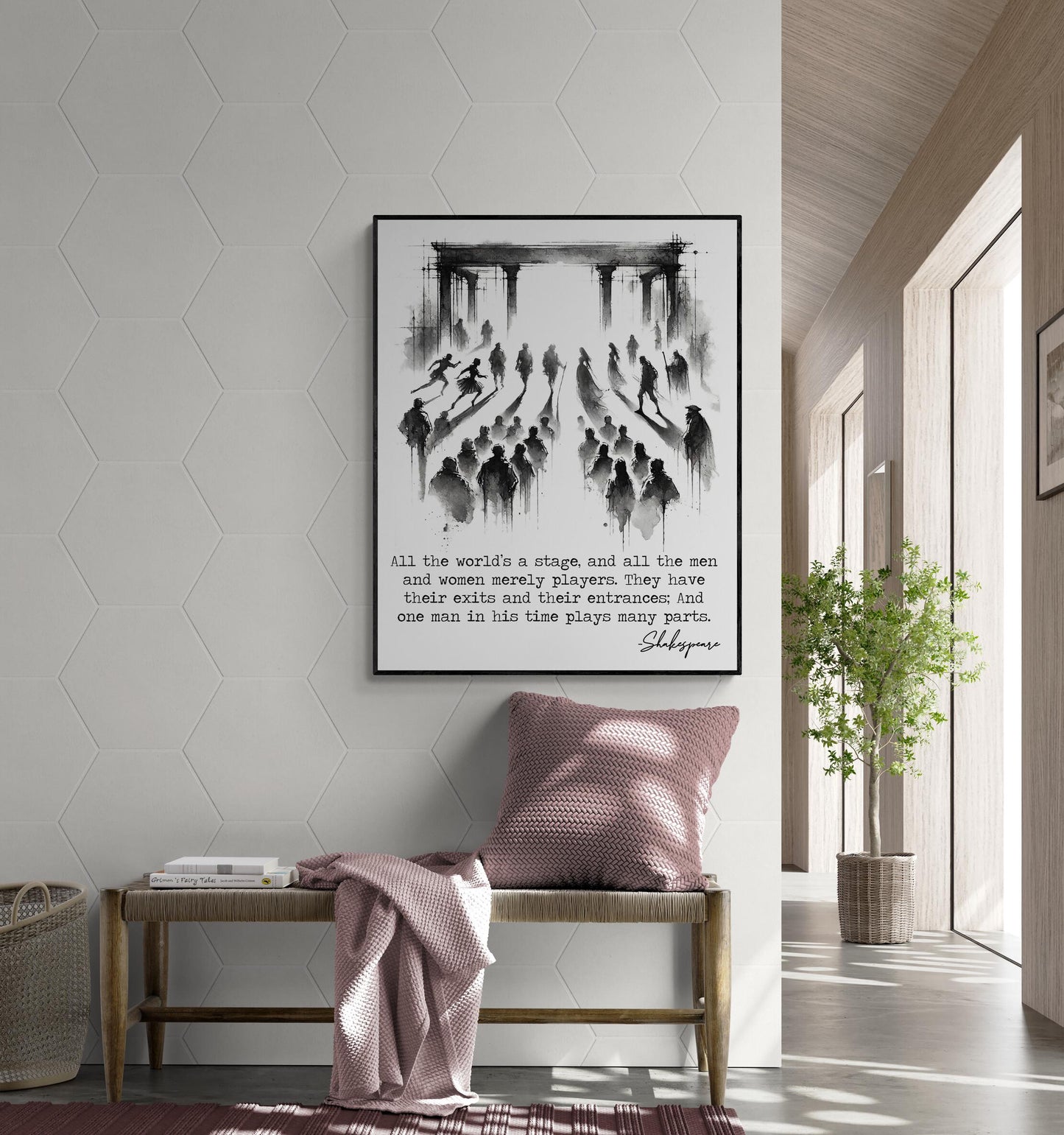 Shakespeare Quote Art Print | All The World's A Stage | As You Like It | Living Room Home Decor | Literary Poster