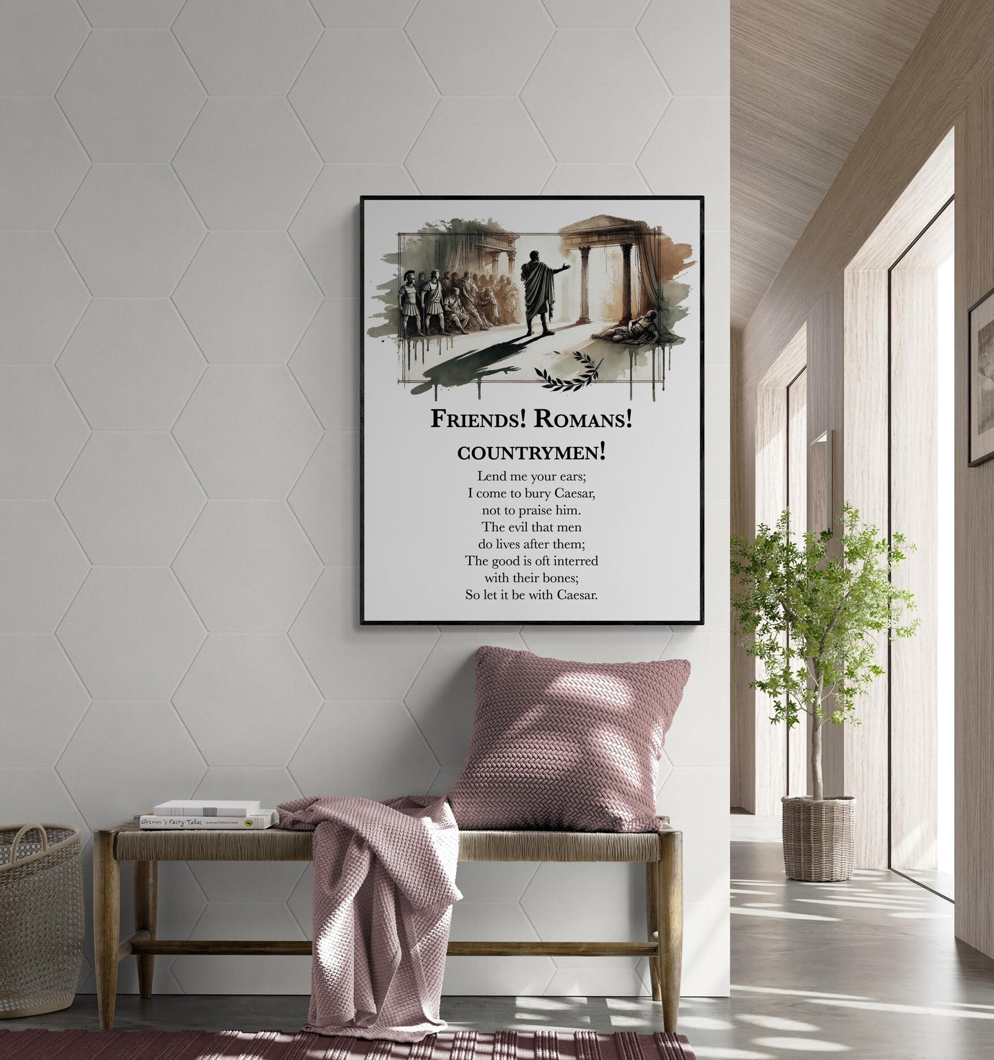 Shakespeare Julius Caesar Quote Art Print | Friends Romans Countrymen Lend Me Your Ears | Literary | Living Room | Home Decor | Poster