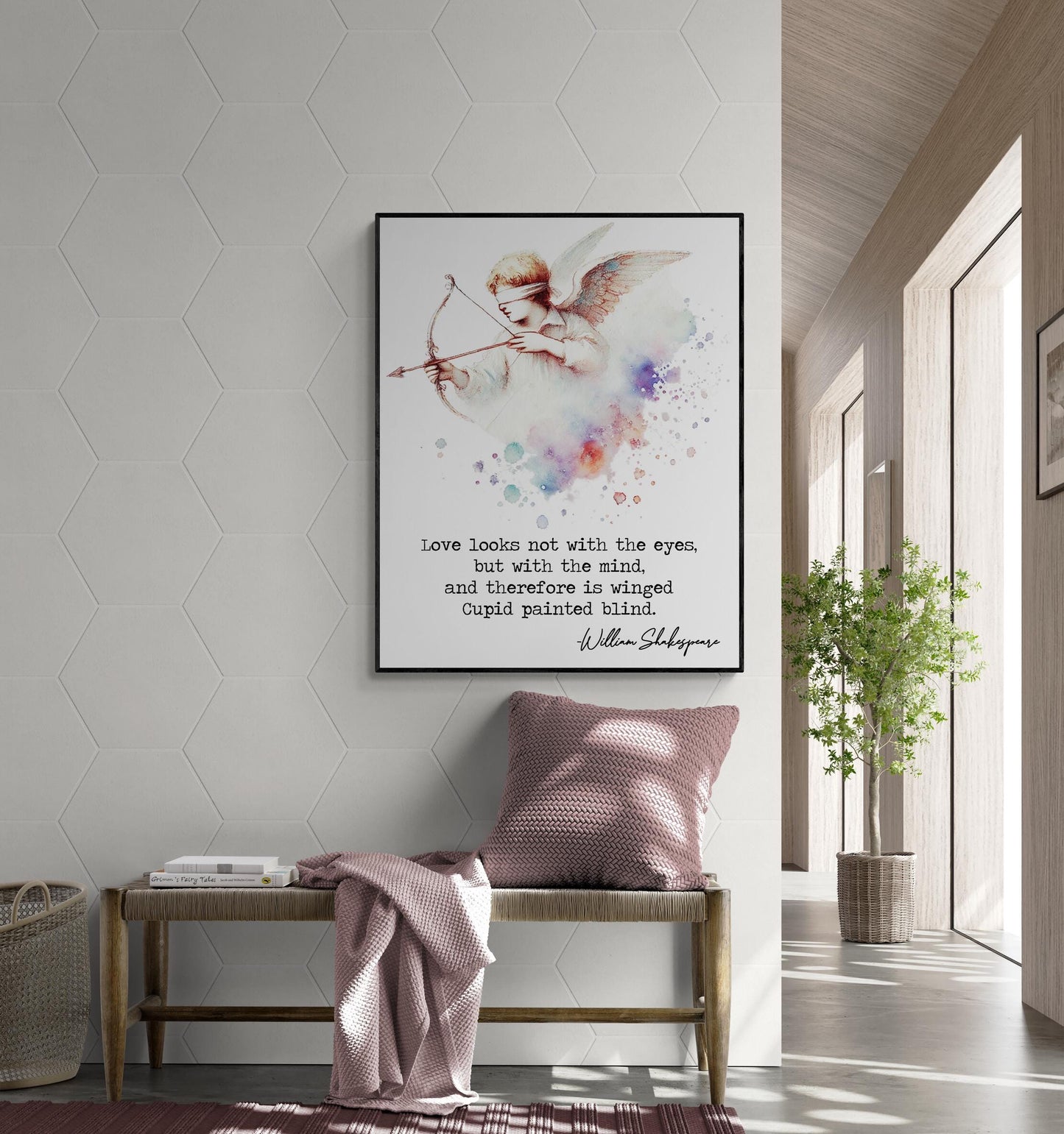 Shakespeare Love Quote Art Print | Love Looks Not With The Eyes But With The Mind | Literary | Living Room | Home Decor | Watercolor Poster