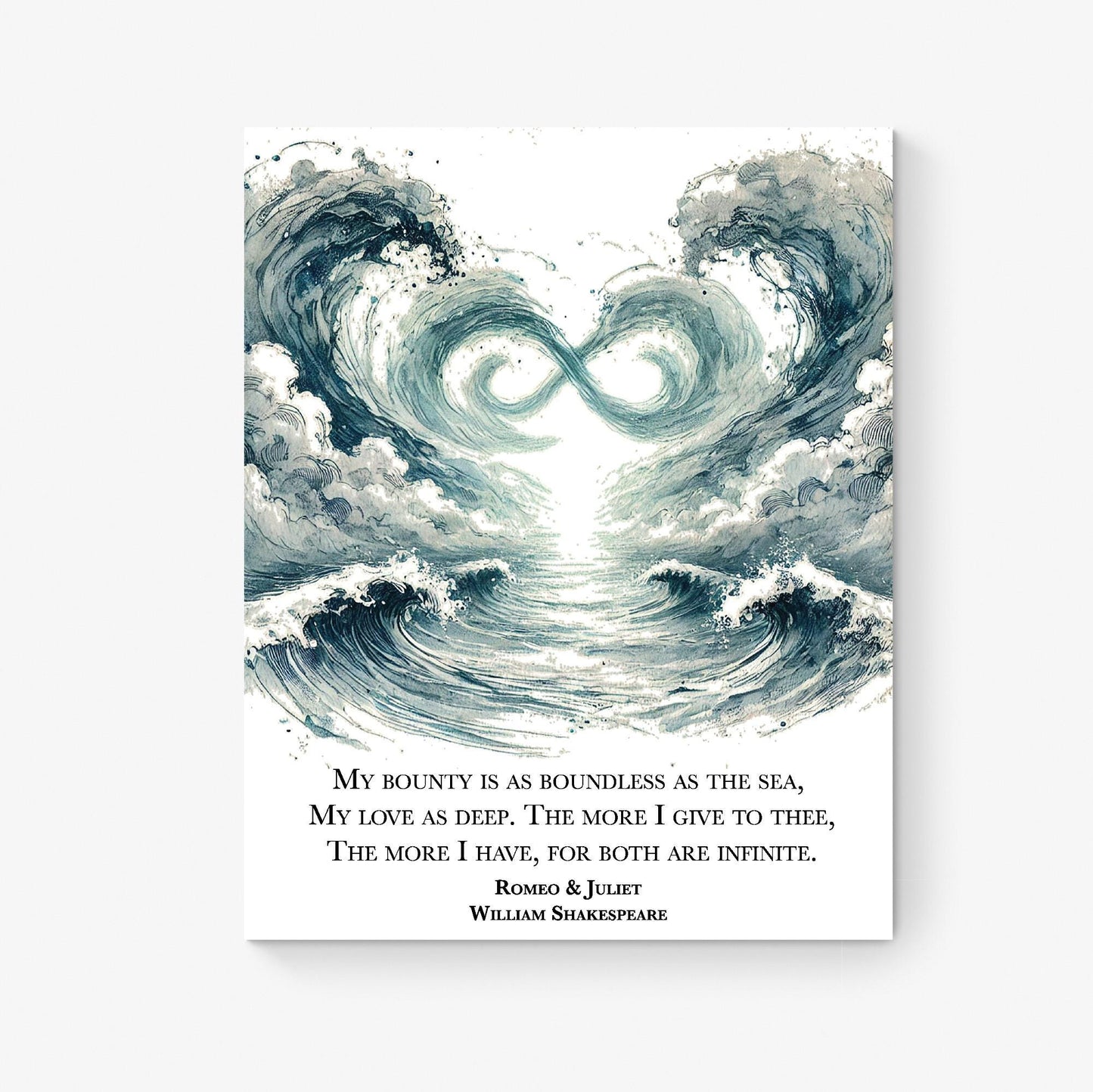 My Bounty Is As Boundless As The Sea My Love As Deep by William Shakespeare | Literary | Living Room | Home Decor | Watercolor Art Print