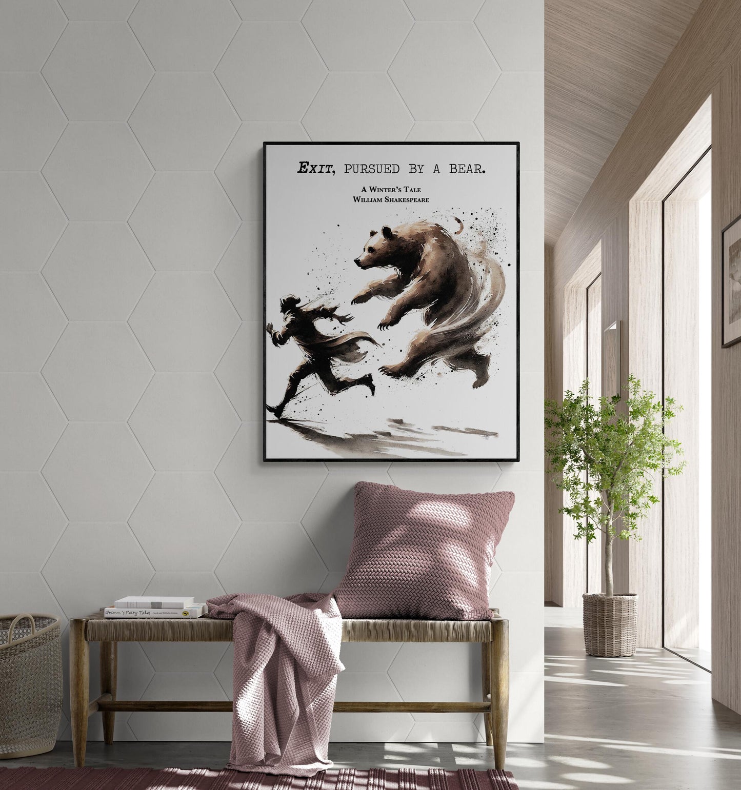 Exit Pursued By A Bear by William Shakespeare | Literary | A Winter's Tale | Living Room | Home Decor | Watercolor Art Print