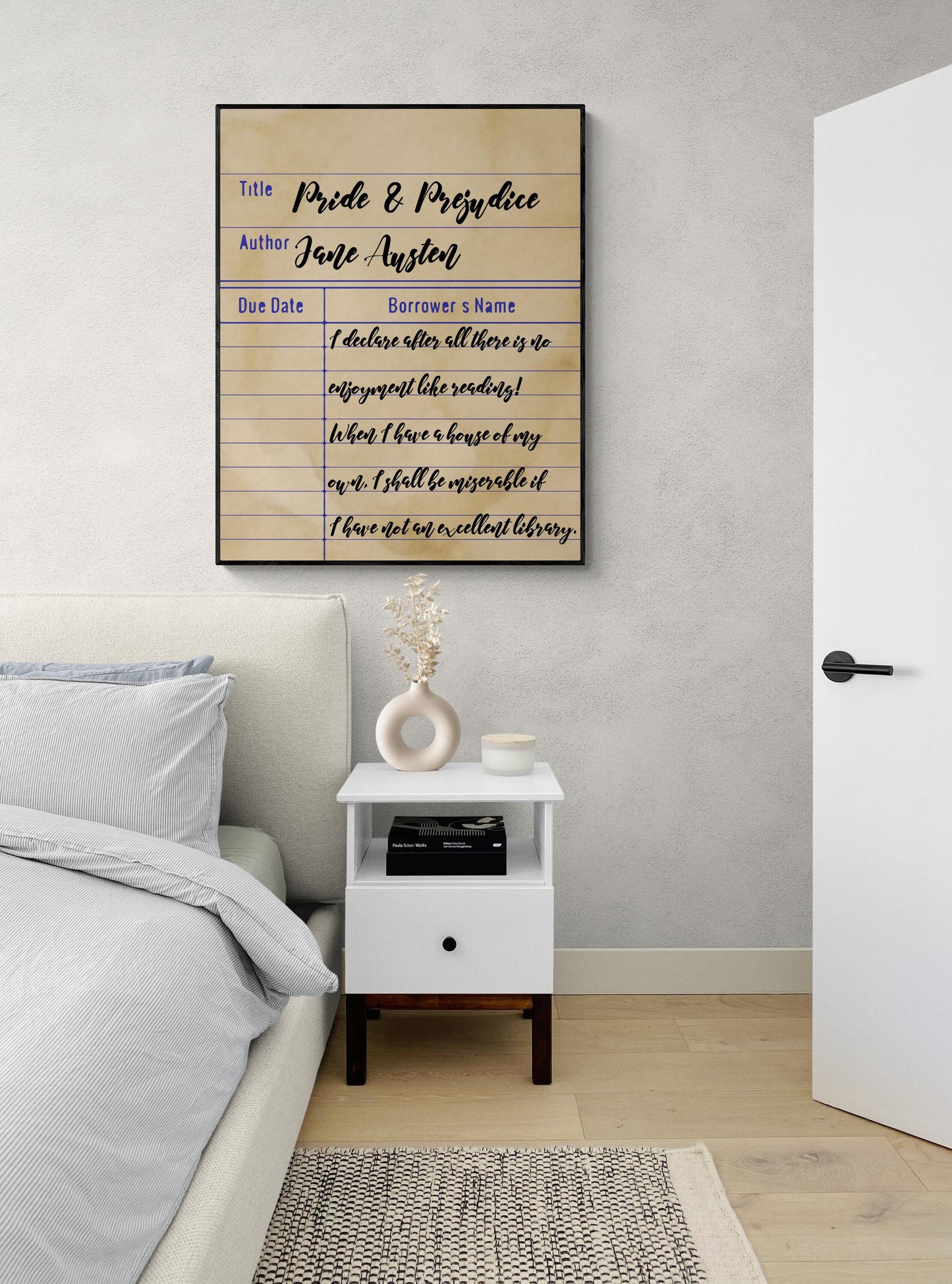 I Shall Be Miserable if I Have Not An Excellent Library | Pride and Prejudice | Jane Austen | Home Decor | Library Card | Literary Art Print