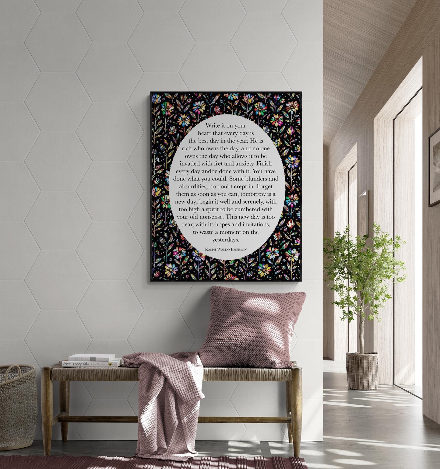 Emerson Quote Art Print | Write It On Your Heart | Poetry | Home Decor | Dark Floral | Gifts | Literary | Poster