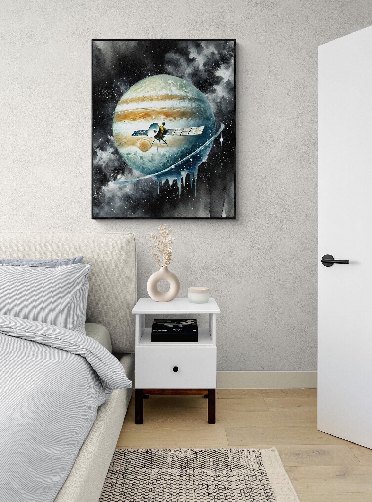 Europa Clipper Mission Art | Watercolor | Retro Sci Fi | Jupiter Moon | Space Exploration | Living Room Home Decor | NASA Fine Art Print