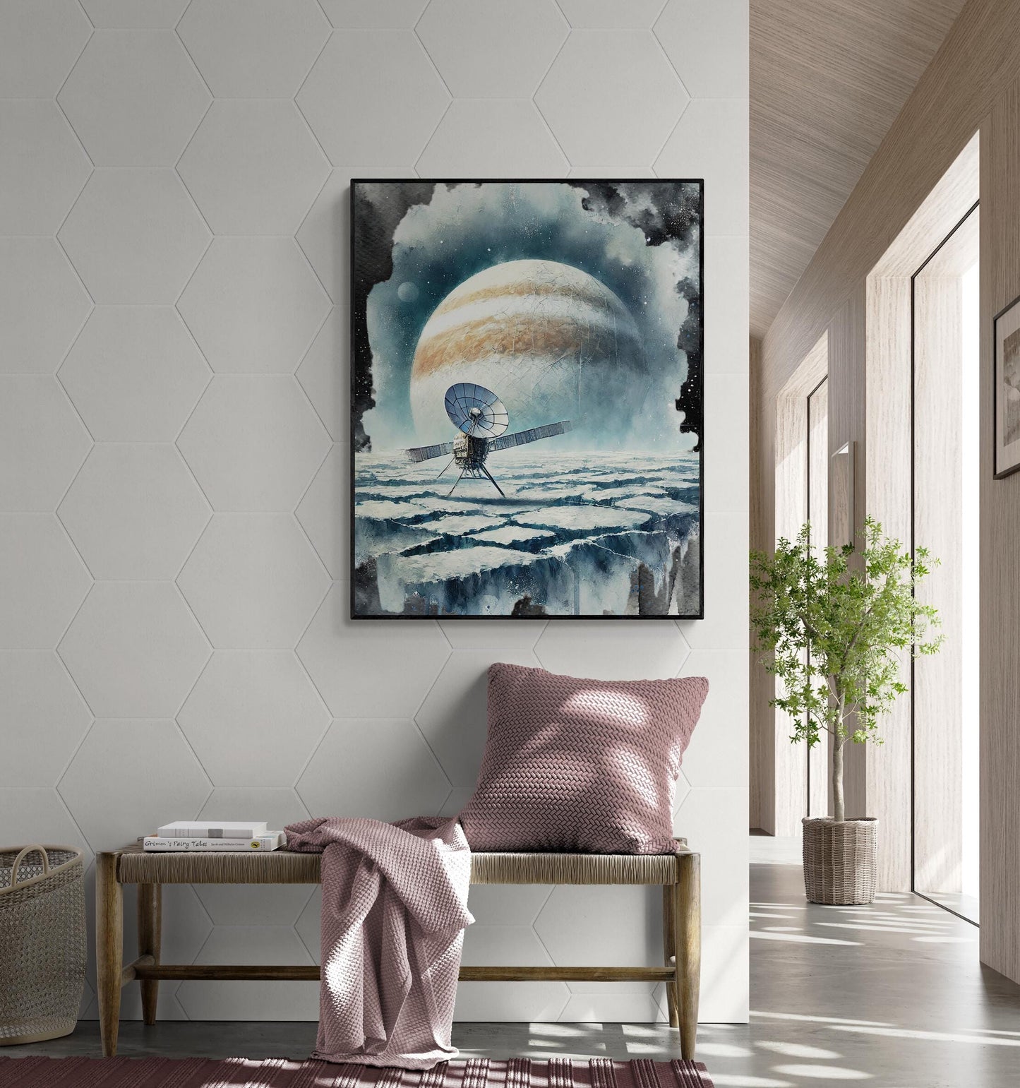 Europa Clipper Mission Art | Watercolor Sketch | Retro Sci Fi | Jupiter Moon | Space Exploration | Living Room Home Decor | NASA Art Print