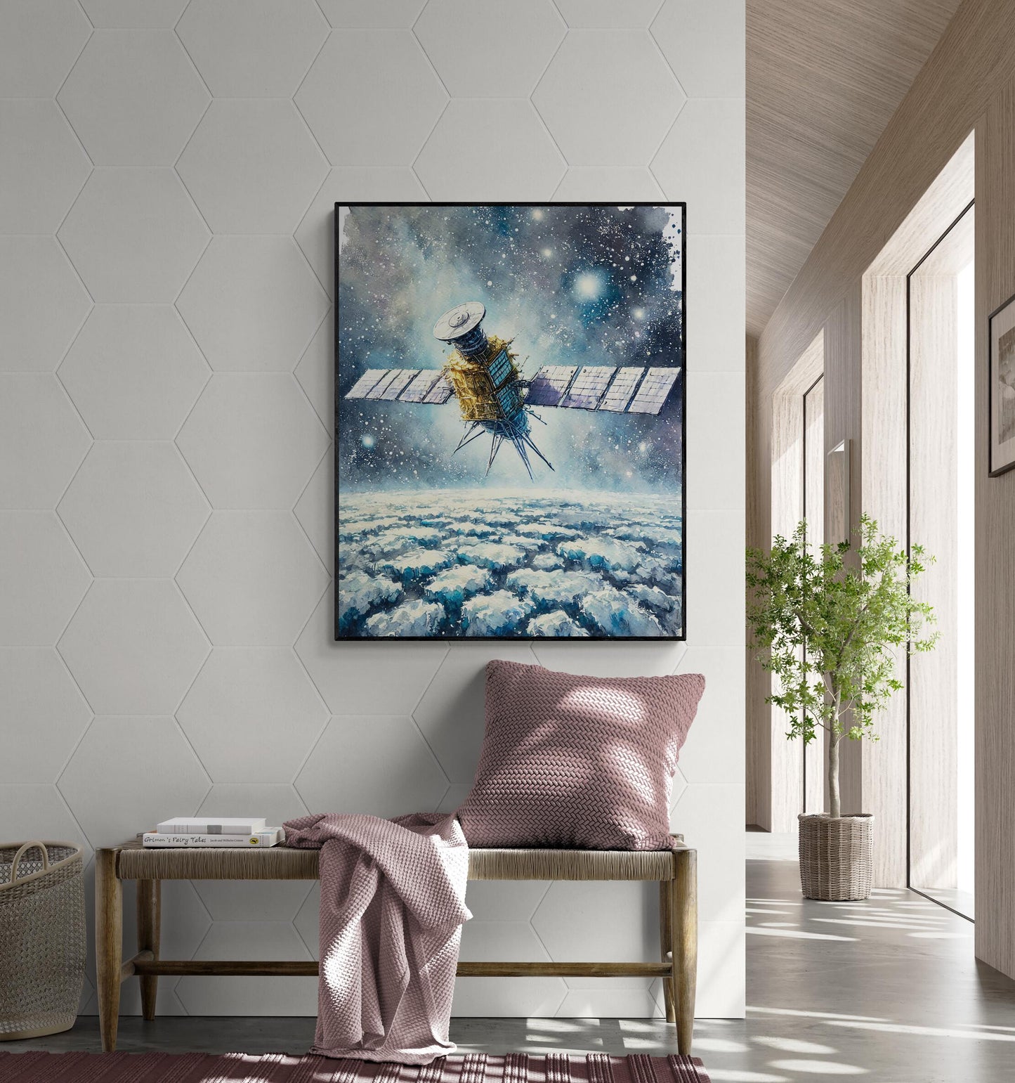 Europa Clipper Mission Art | Watercolor | Retro Sci Fi | Jupiter Moon | Space Flight | Living Room Home Decor | NASA Fine Art Print