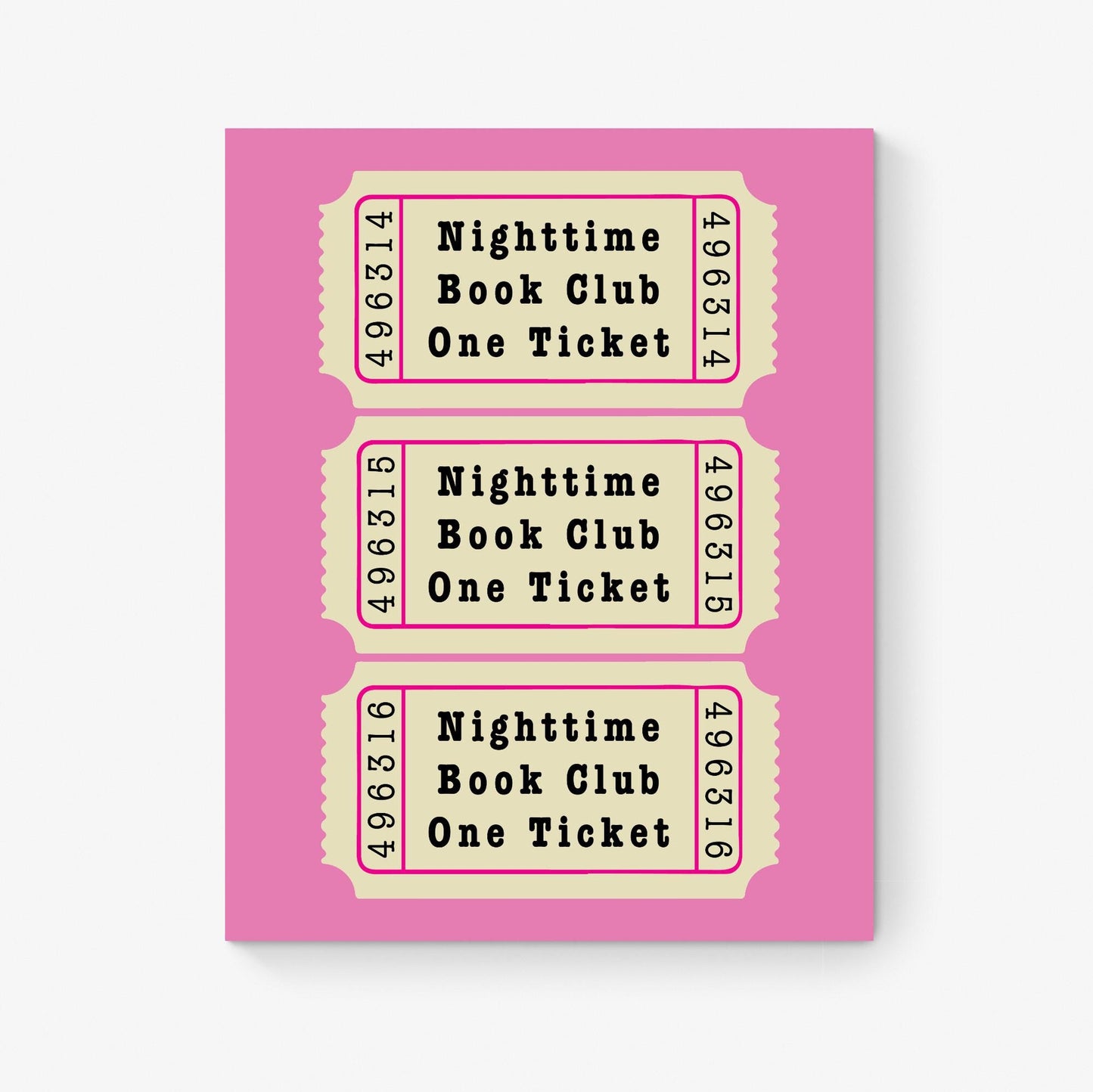 Nighttime Book Club Ticket Stub | Pink Aesthetic for Women | Bedroom Living Room | Vintage Trendy Preppy | Home Decor | Literary Art Print