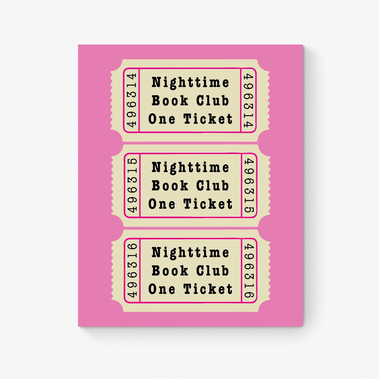 Reading Art Print | Nighttime Book Club Ticket Stub | Pink | Vintage Trendy Preppy | Home Decor | Literary | Vintage Poster