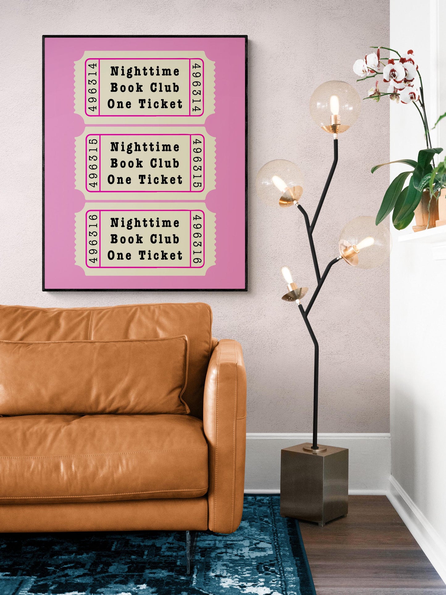 Nighttime Book Club Ticket Stub | Pink Aesthetic for Women | Bedroom Living Room | Vintage Trendy Preppy | Home Decor | Literary Art Print