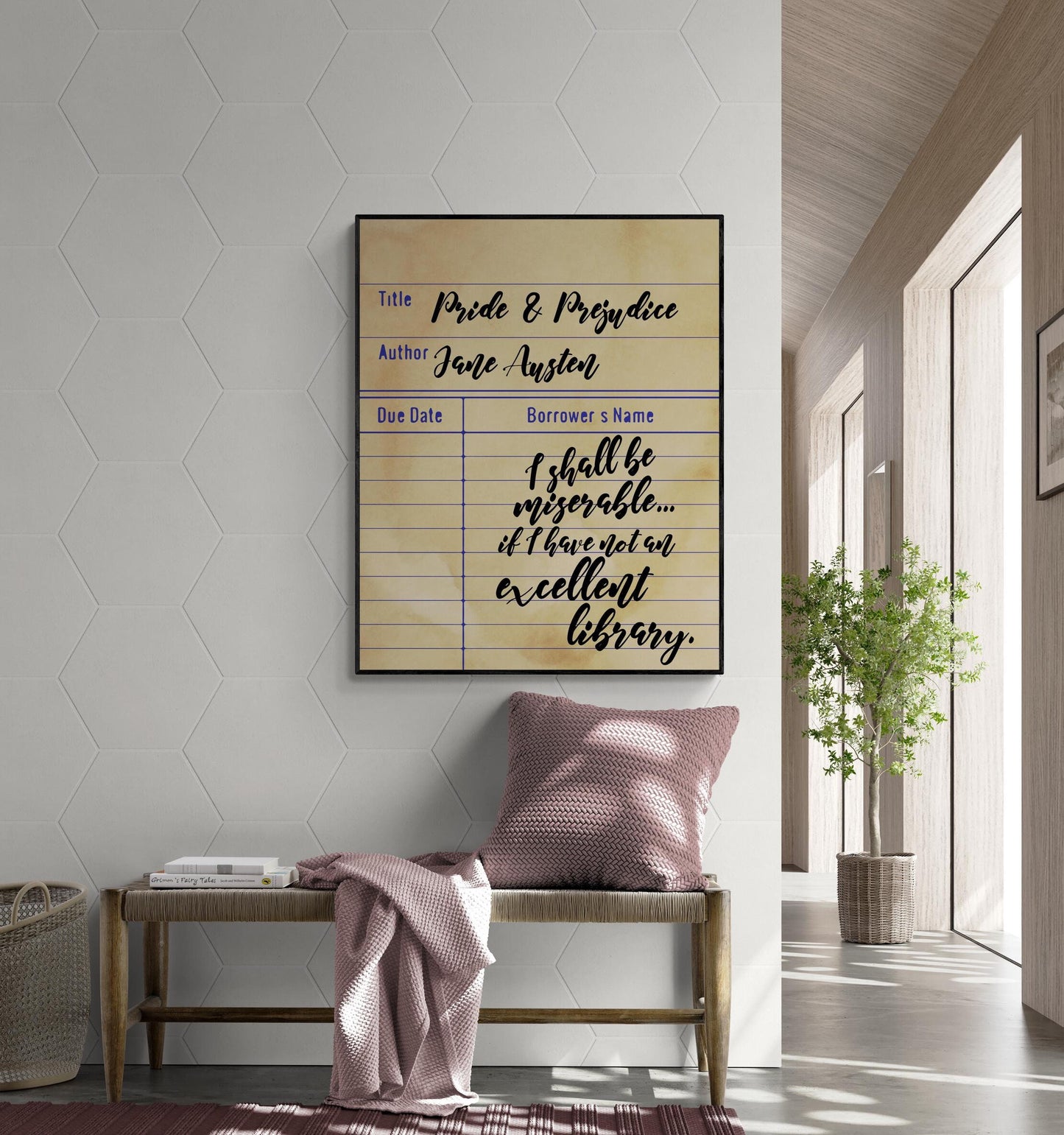 I Shall Be Miserable if I Have Not An Excellent Library | Pride & Prejudice | Jane Austen | Home Decor | Library Card | Literary Art Print
