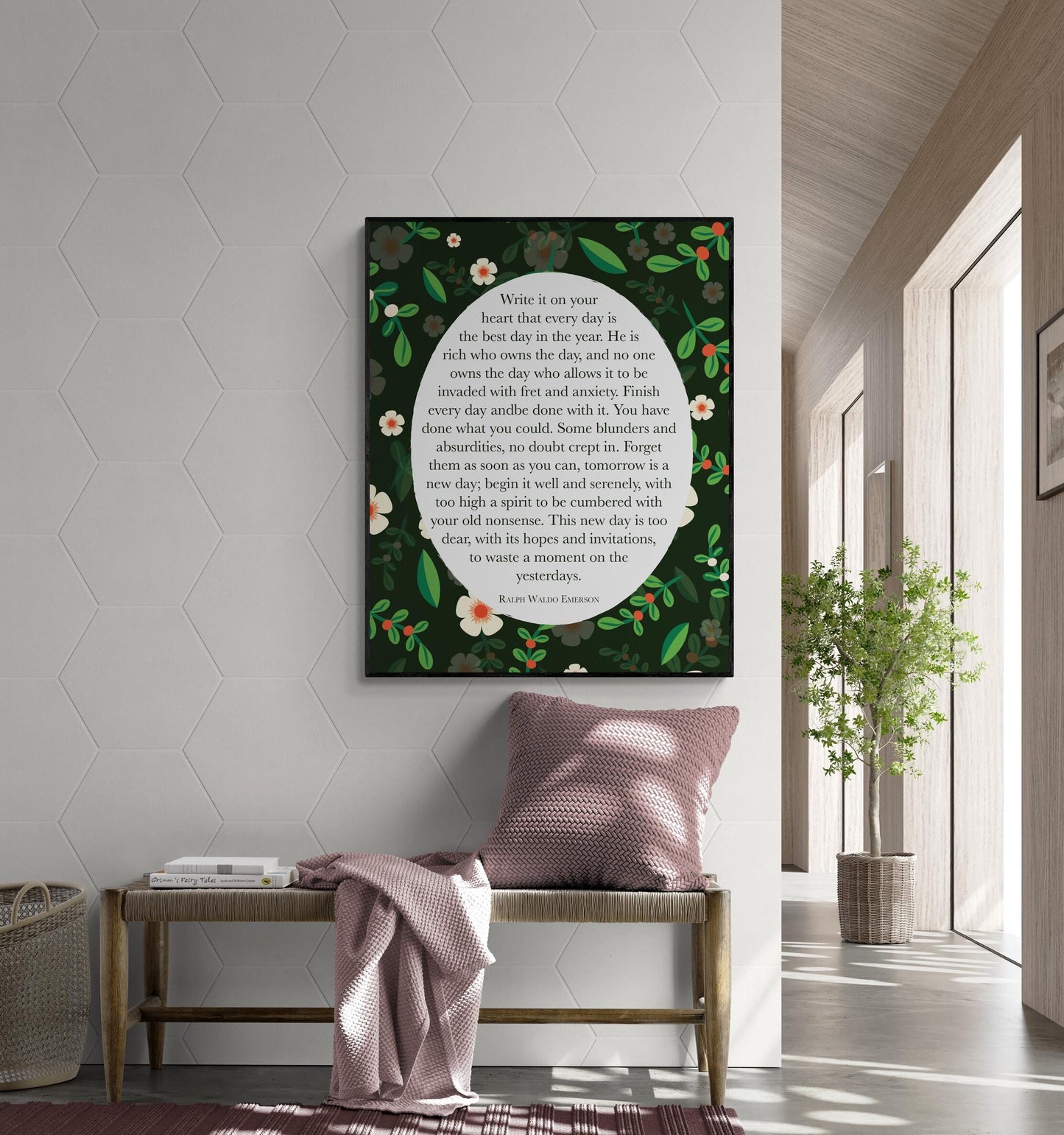 Write It On Your Heart | Ralph Waldo Emerson Quote | Poem Poetry | Home Decor Wall Artwork | Green Floral | Gifts | Literary | Art Print