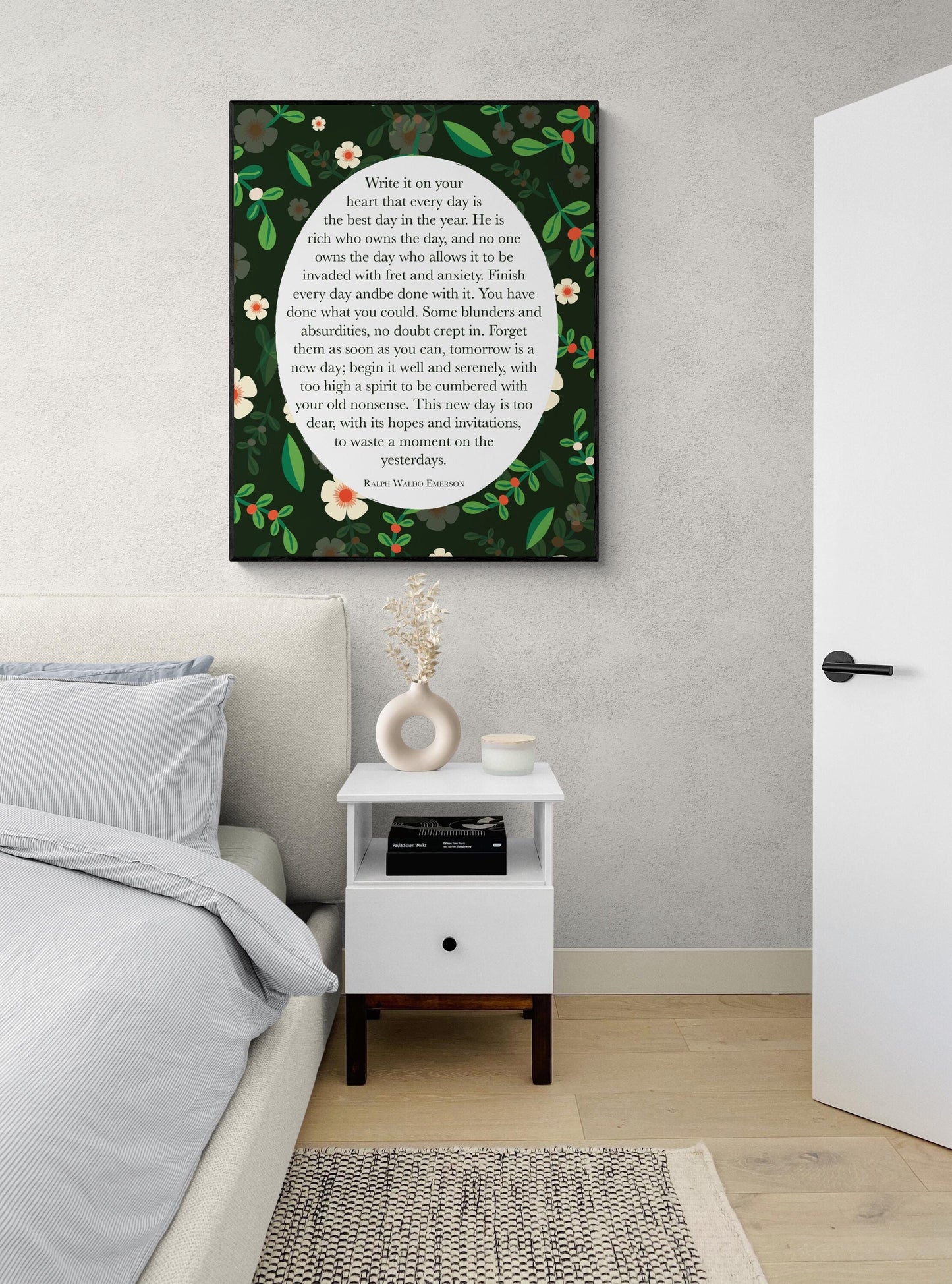 Write It On Your Heart | Ralph Waldo Emerson Quote | Poem Poetry | Home Decor Wall Artwork | Green Floral | Gifts | Literary | Art Print