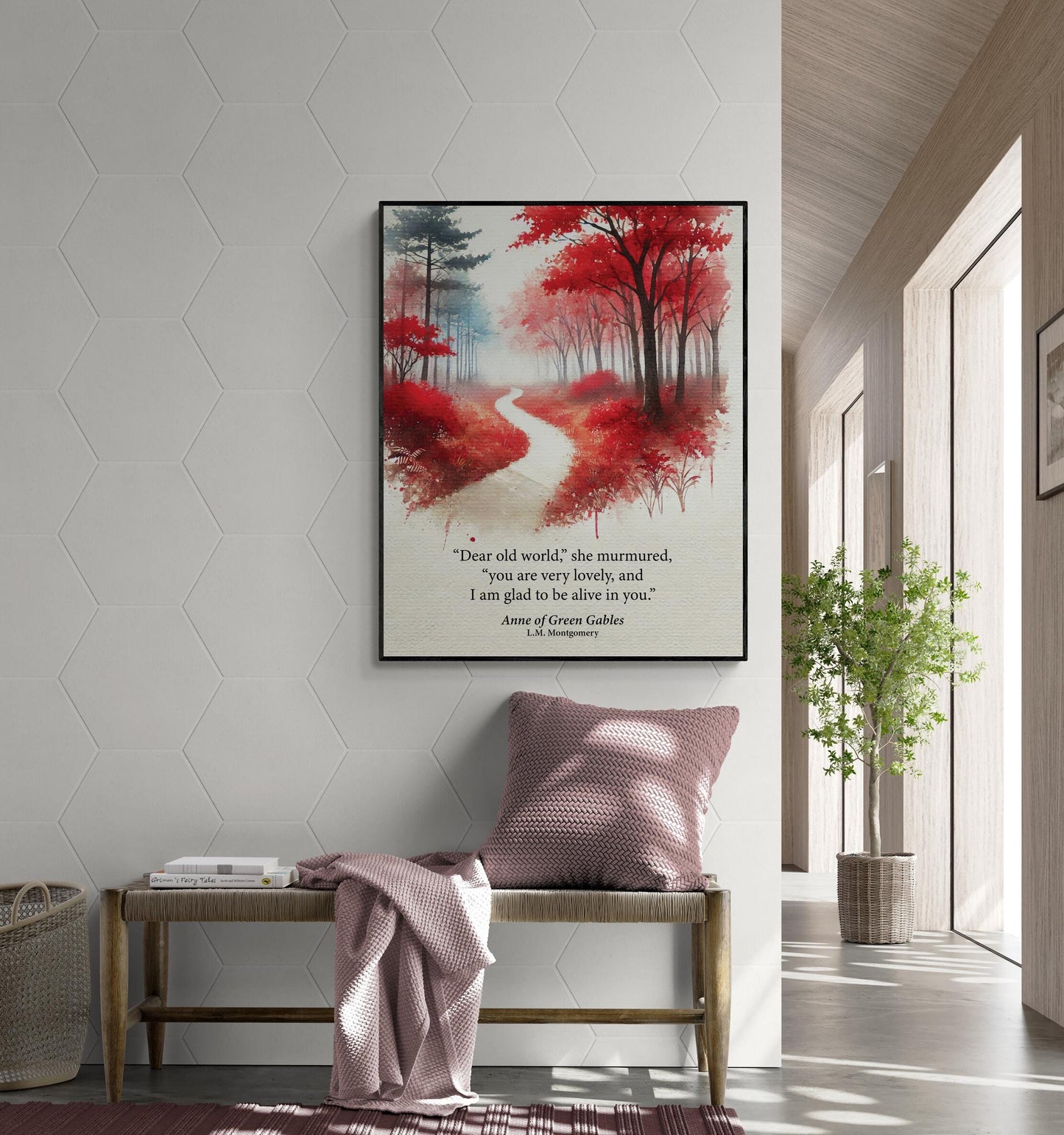 Anne of Green Gables Quote Art Print | Dear Old World You Are Very Lovely | LM Montgomery | Forest Literature | Home Decor | Literary Poster