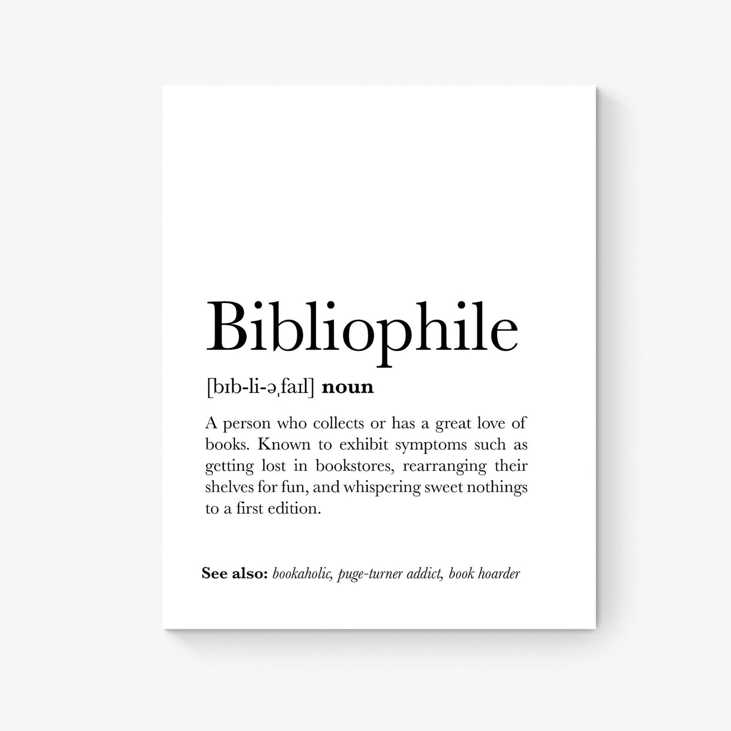 Book Lover Bibliophile Word Definition | Bookish Librarian | Reading Library | Living Room | Home Decor | Typography | Art Print