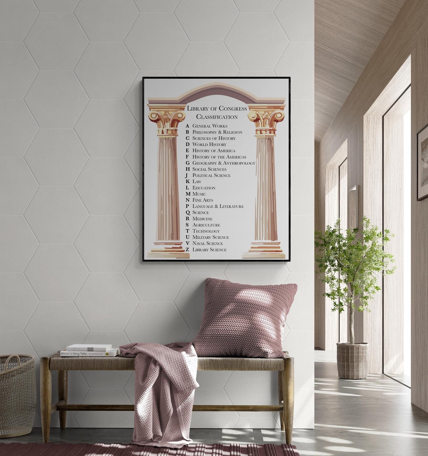 Library of Congress Classification System Art Print | Ancient Greek Columns Home Decor | Educational | Teacher School Classroom Poster