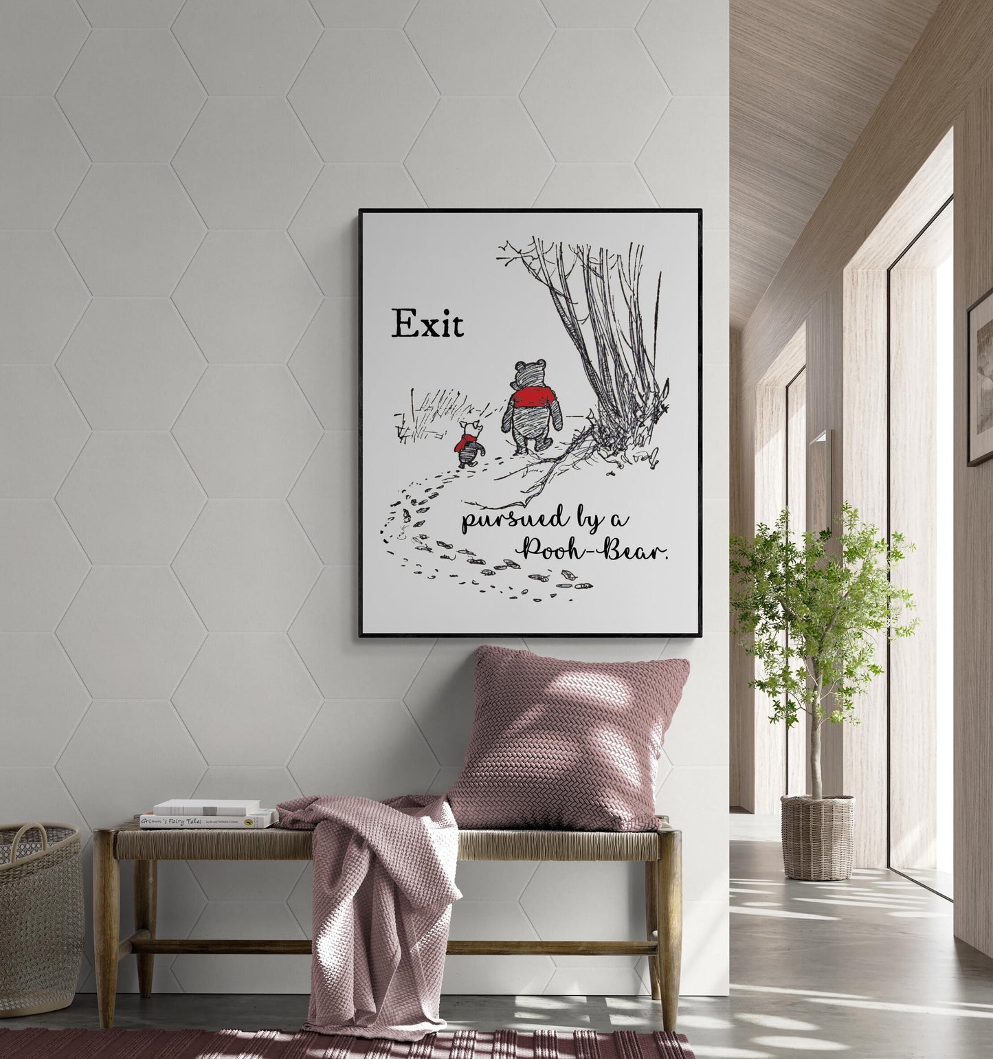 Shakespeare Quote Art Print | Exit Pursued By A Bear | Winnie-the-Pooh | Literary | A Winter's Tale | Living Room | Home Decor | Poster