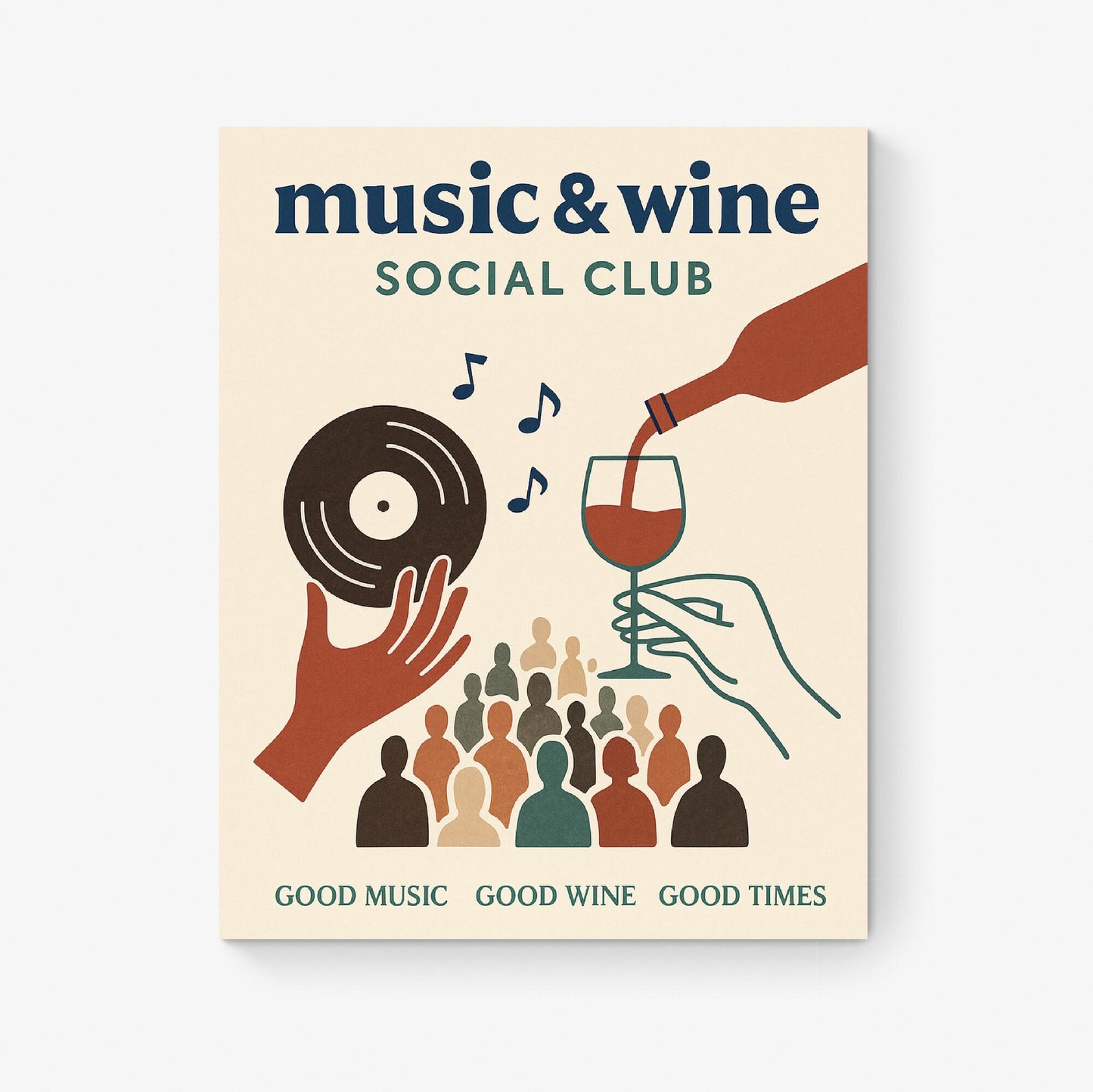 Kitchen Music Art Print | Wine and Music Social Club Bar | Wine Vintage Record | Mid-Century Modern | Home Decor | Retro Music Poster