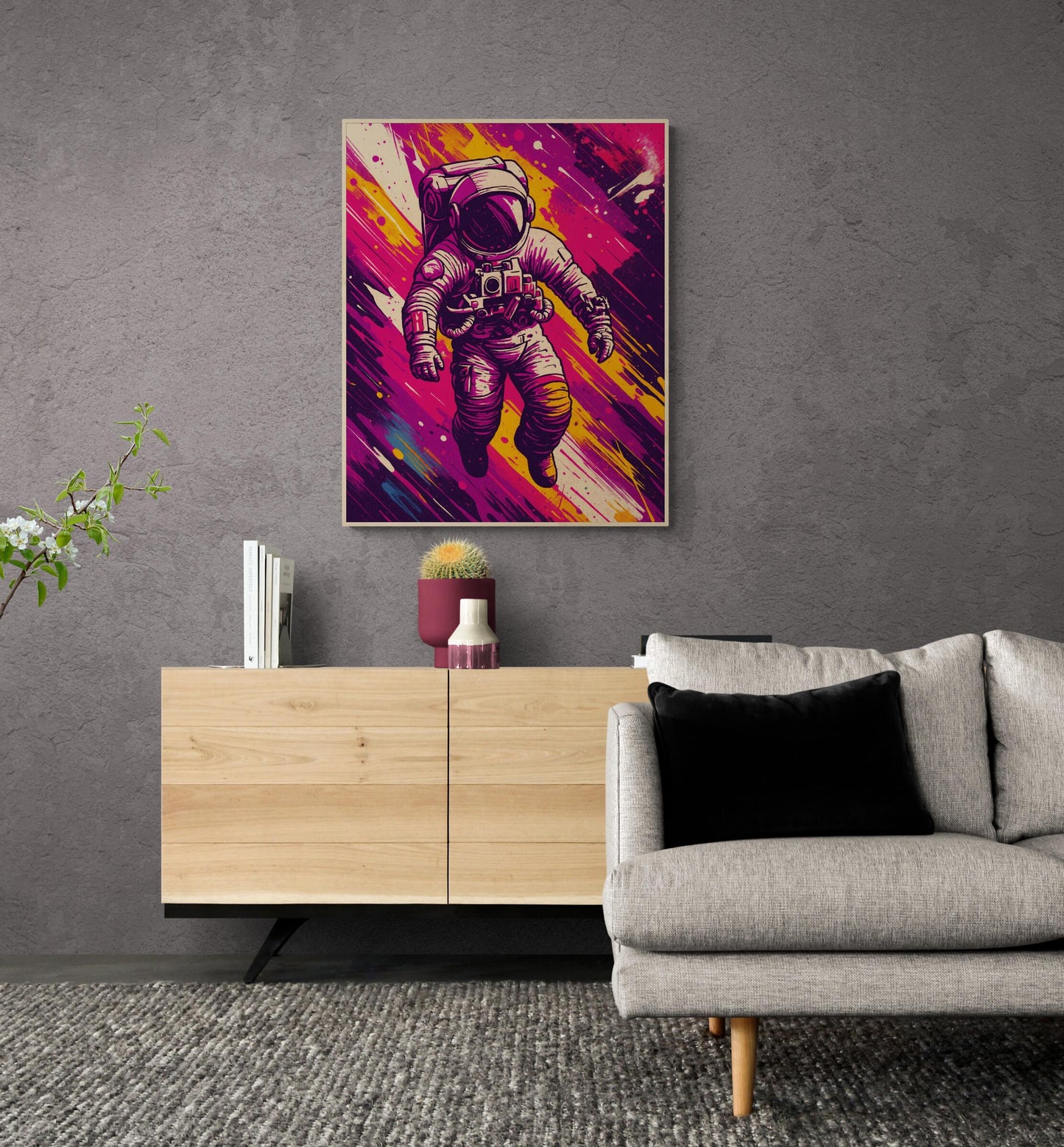 Retro Space Astronaut Art Print – Psychedelic Neon Pop Art Wall Decor for Sci-Fi Lovers Artwork | Living Room Artwork | Home Decor Poster