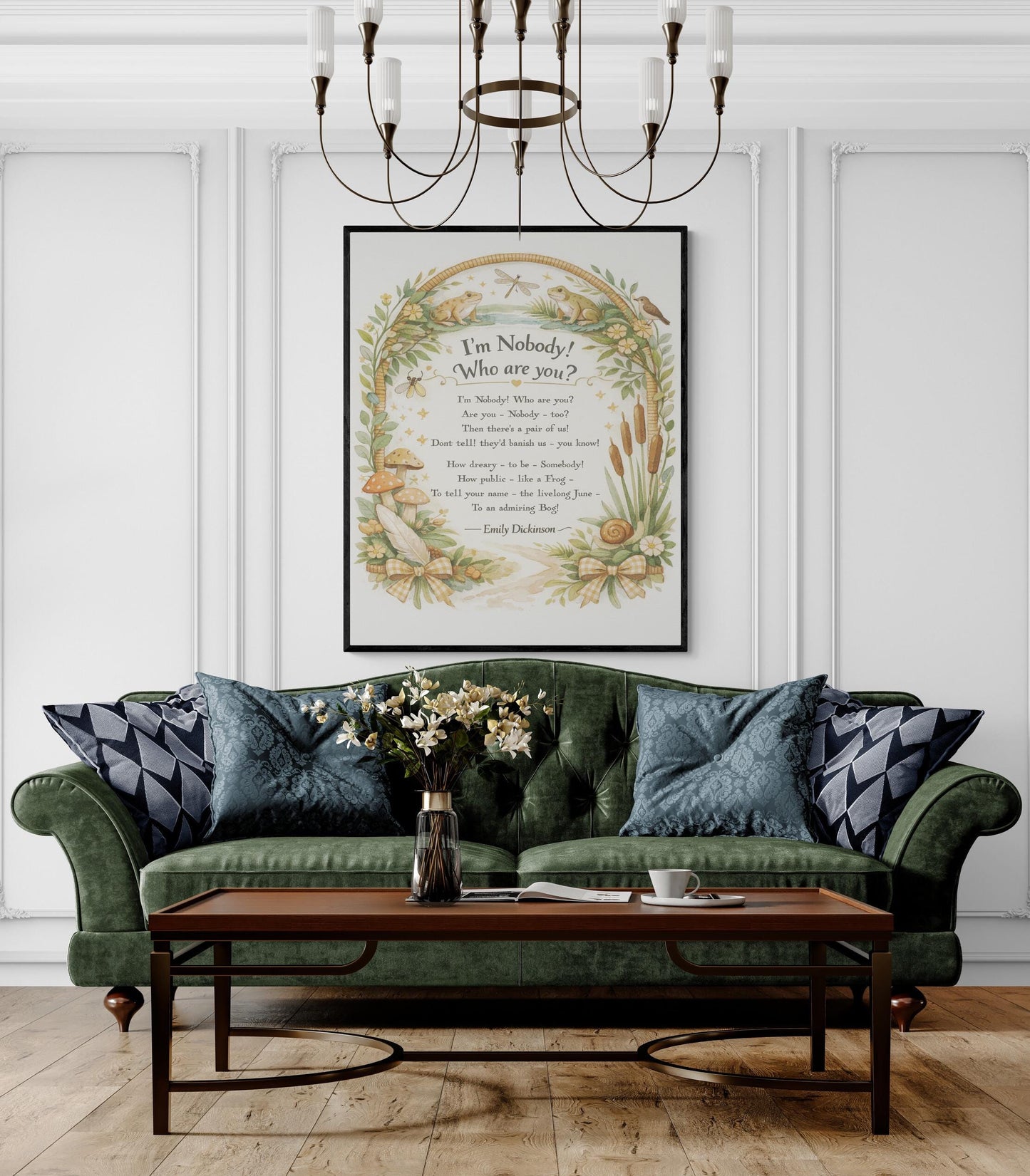 Emily Dickinson Quote Art Print | I'm Nobody Who Are You | Cottage Poetry | Literary Book | Inspirational | Whimsical Poster