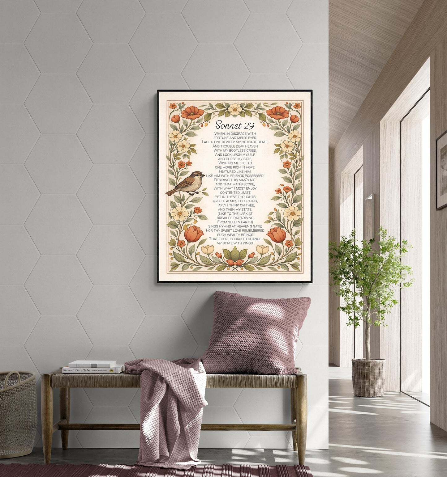 Shakespeare Sonnet 29 Art Print | For Thy Sweet Love Remembered | Classic Literary Artwork | Home Decor | Living Room Vintage Floral Poster
