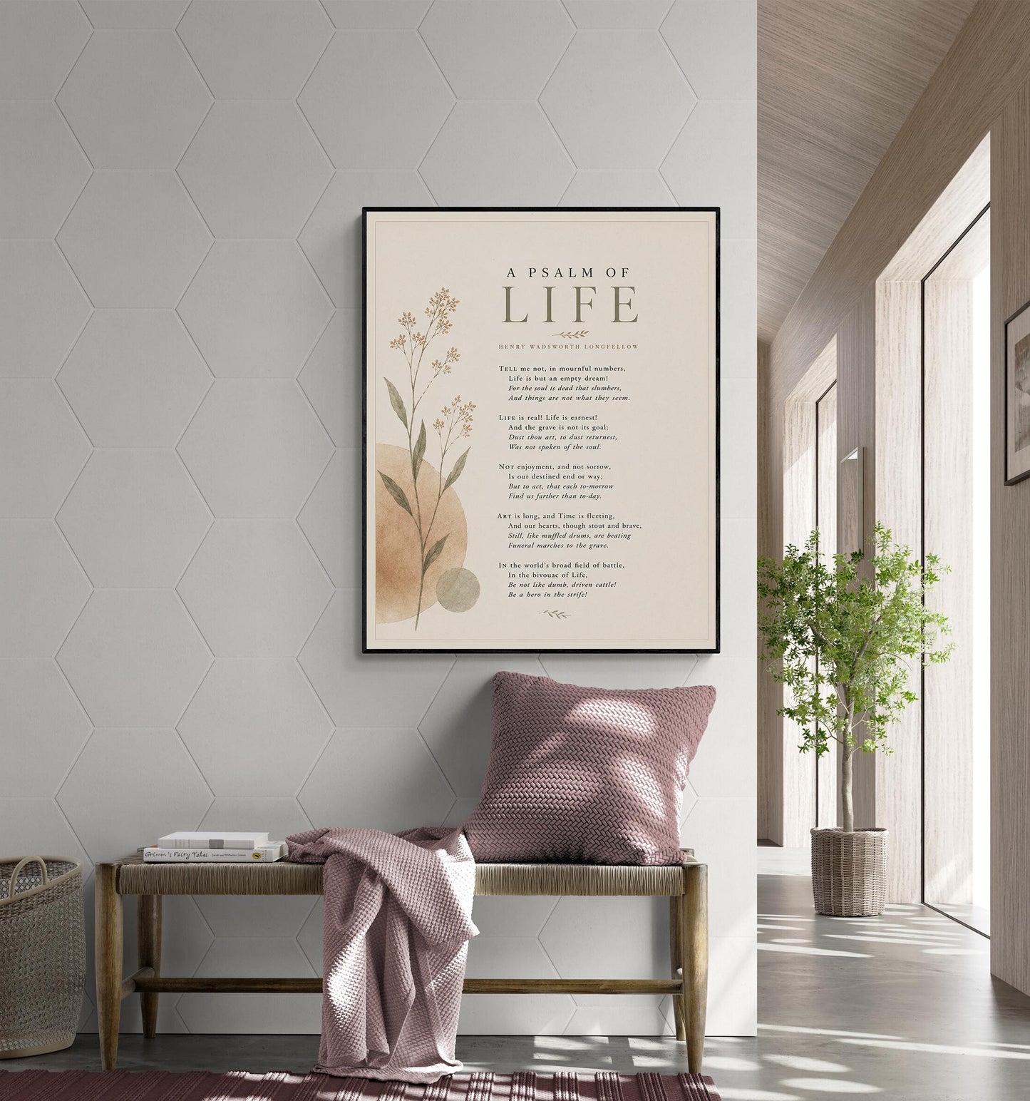 A Psalm Of Life Wall Art Print | Henry Wadsworth Longfellow Quote | Botanical Home Decor | Neutral Classic Literary Poem | Poetry Poster