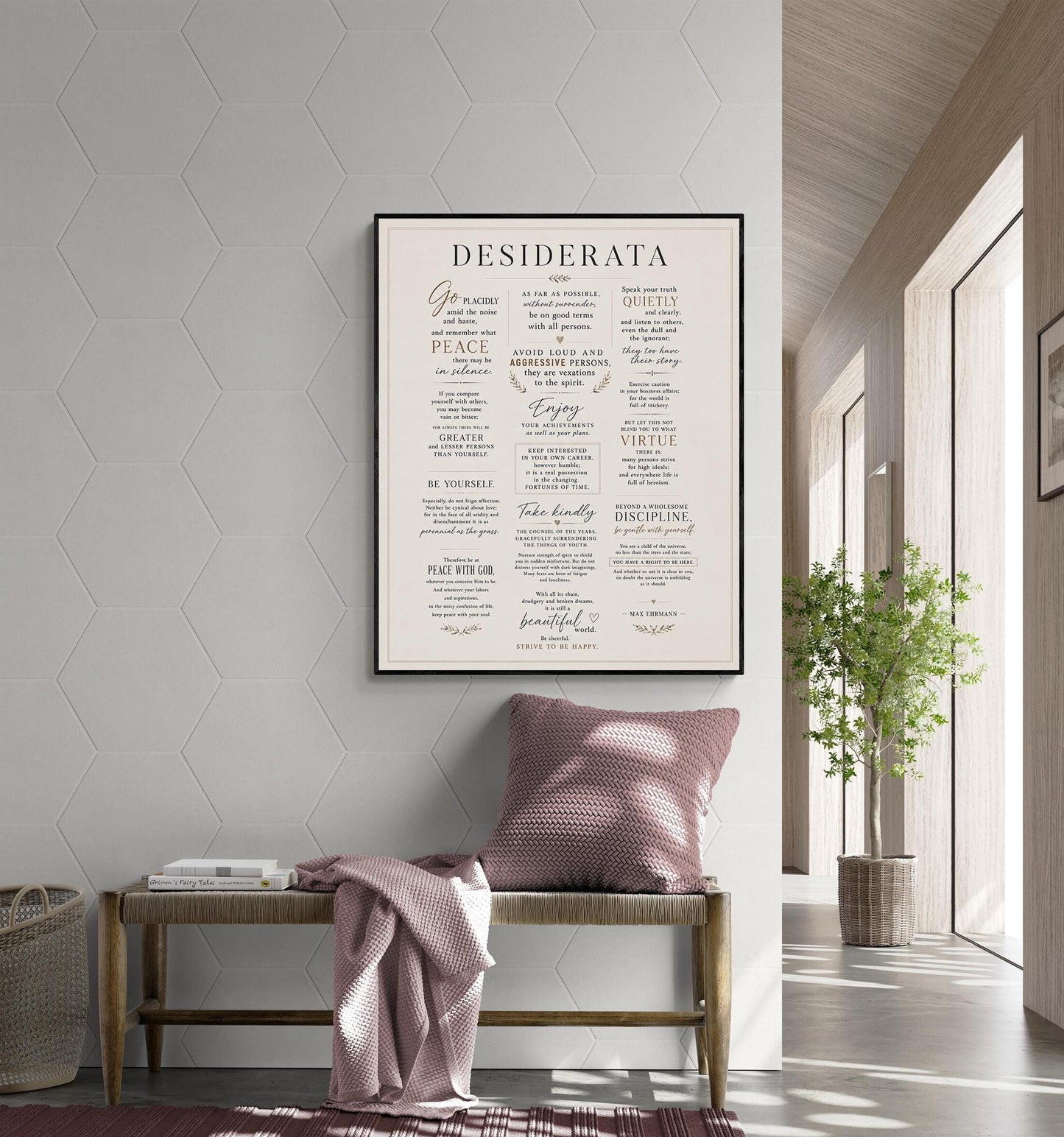 Desiderata Wall Art Print | Go Placidly Amid The Noise | Max Ehrmann Poem | Typography | Literary Book | Inspirational Botanical Home Decor