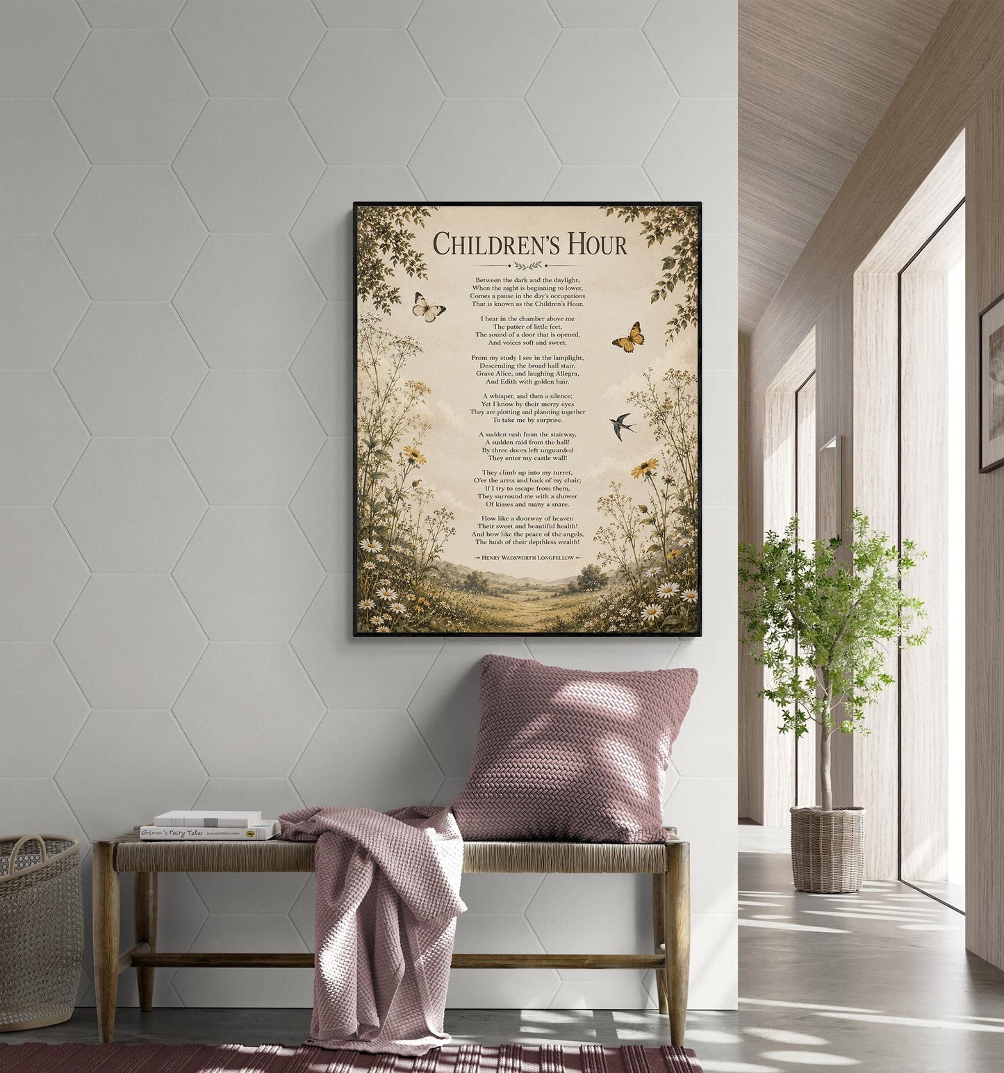 Children's Hour Poem Quote Wall Art Print | Longfellow | Poetry | Landscape | Children's Room | Nursery | Vintage Home Decor | Literary Gift