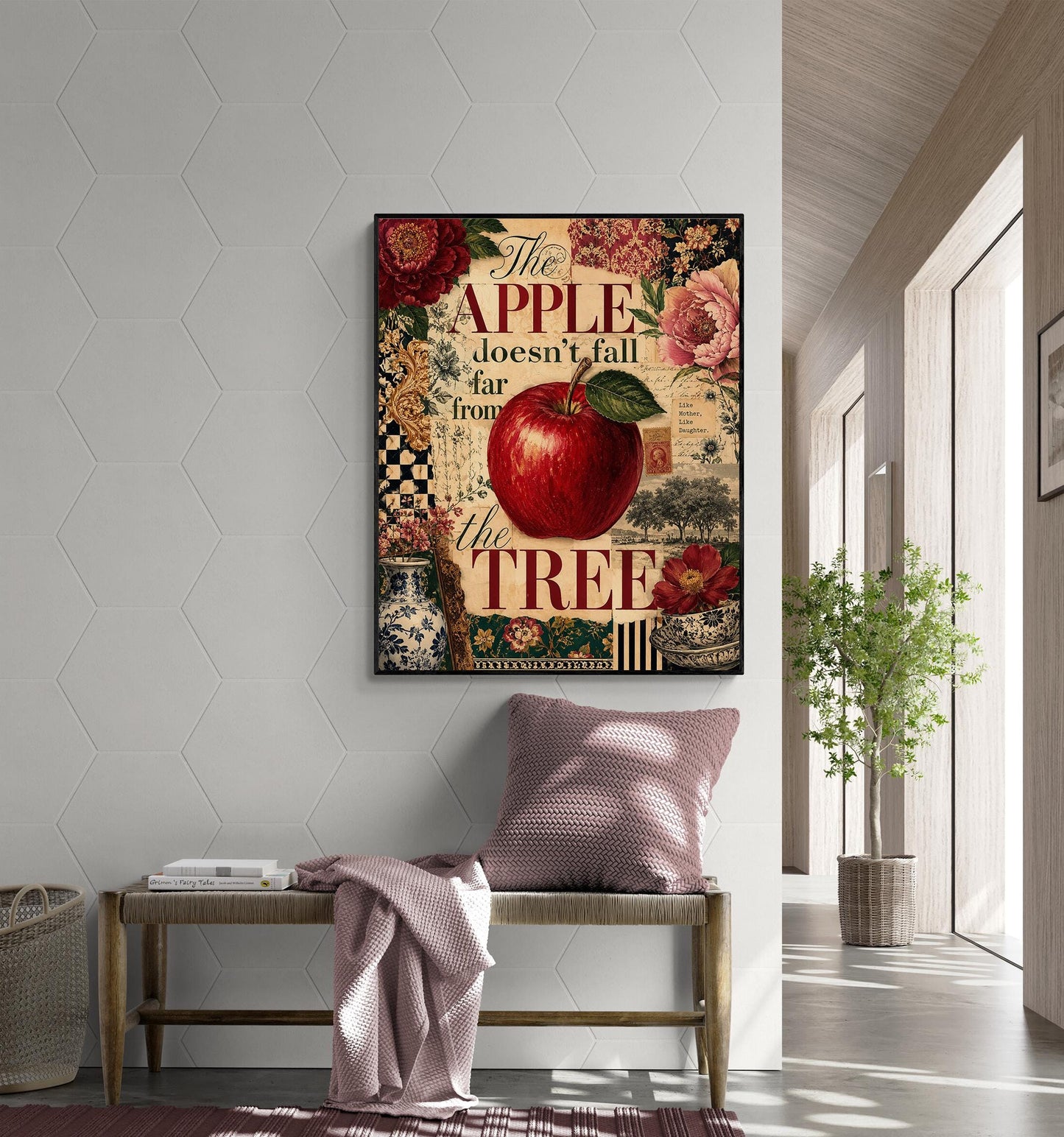 The Apple Doesn’t Fall Far From the Tree Wall Art Print, Mother Daughter, Maximalist Botanical Home Decor, Vintage Style Family Gift