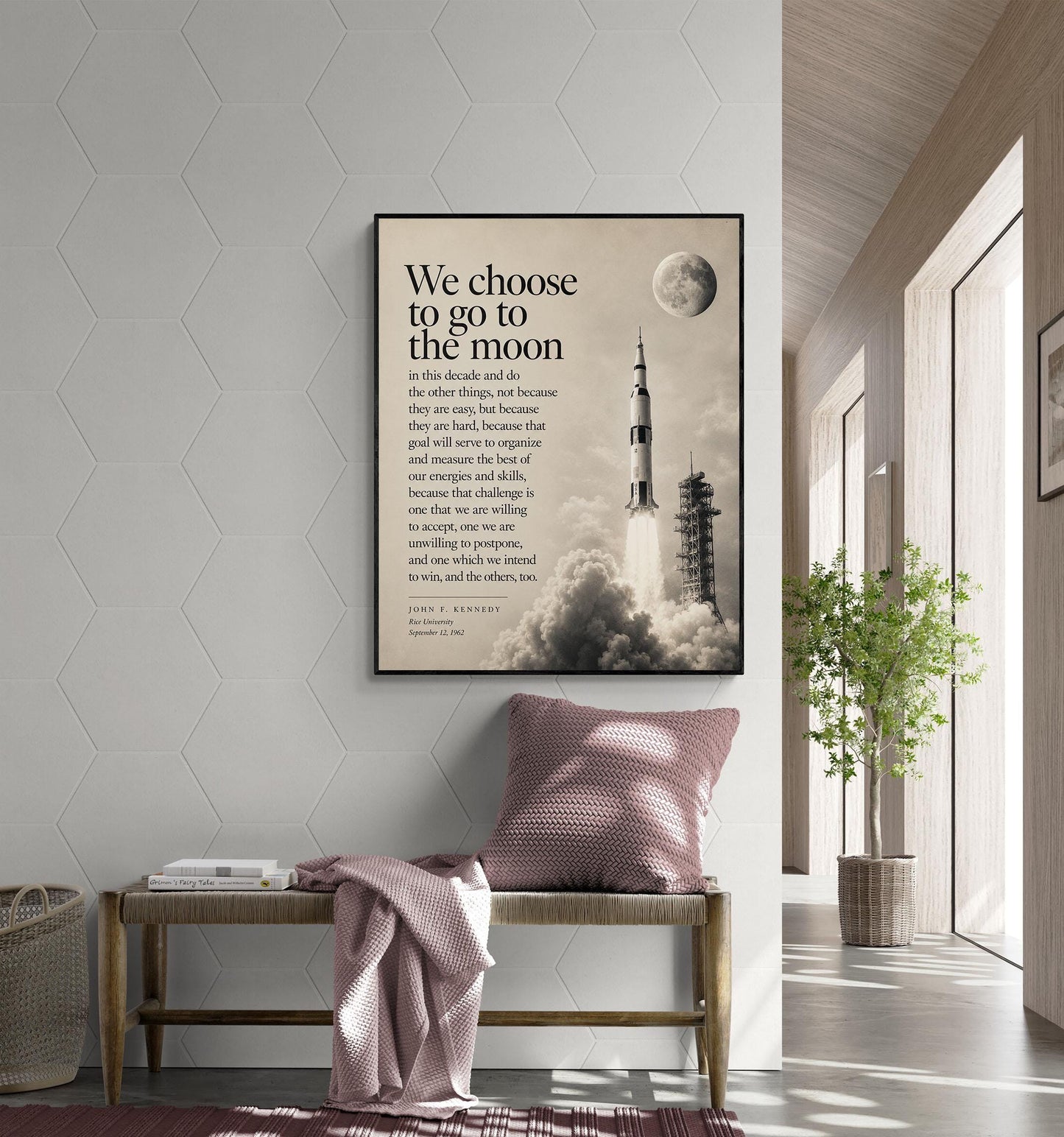 JFK Moon Speech Art Print, We Choose to Go to the Moon Quote, Apollo Program Wall Art, Space Exploration Home Decor, NASA Inspired Print