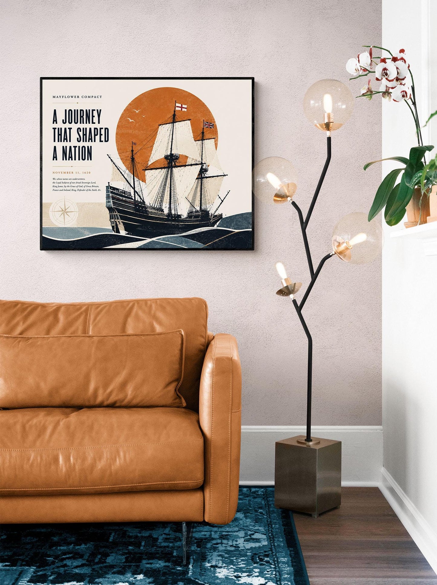 Mayflower Compact Wall Art Print, Pilgrim Ship Poster, American History Home Decor, Coastal Historical Artwork, Founding Documents Gift