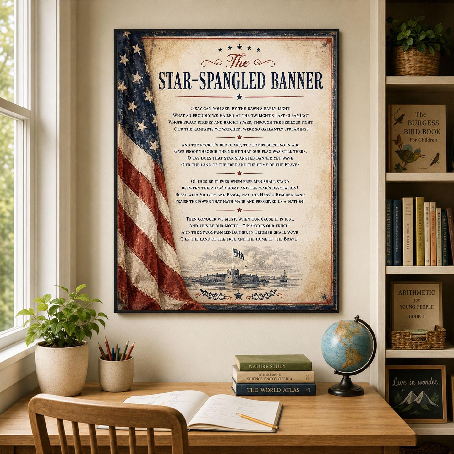 Star-Spangled Banner Wall Art Print, National Anthem Poster, Patriotic American Flag Decor, War of 1812 History, Americana Gift