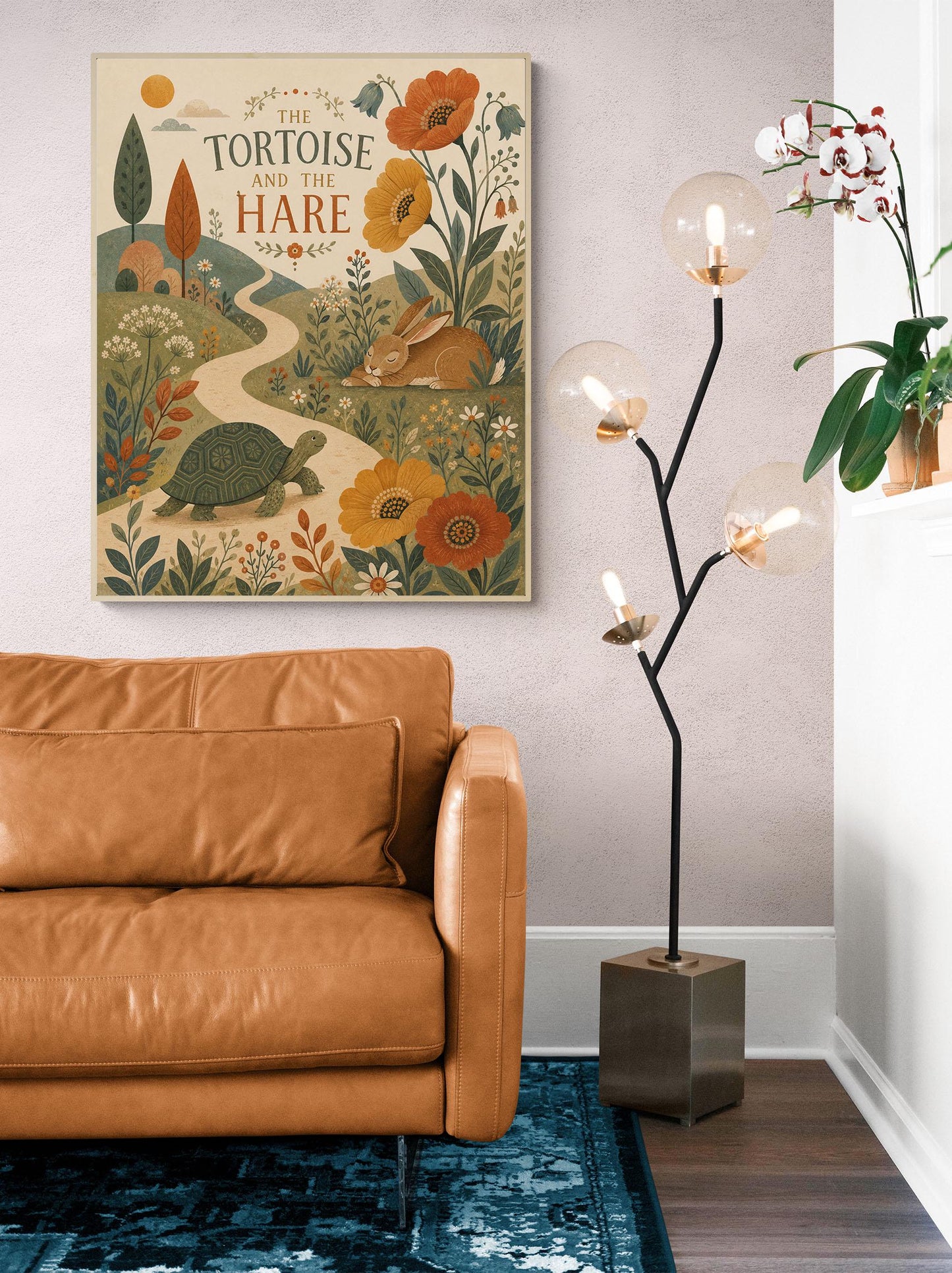 The Tortoise and the Hare Nursery Wall Art Print | Aesop's Fable Home Decor | Reading Room | Kids Literature | Literary Illustration Poster