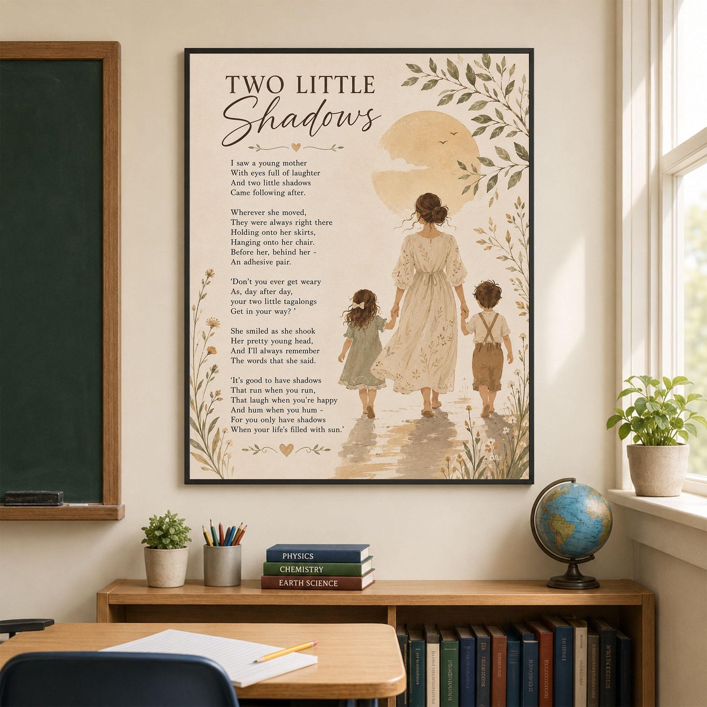 Two Little Shadows Poem Quote Wall Art Print | Poetry | Children's Room | Nursery | Vintage Family Home Decor | Literary Gift