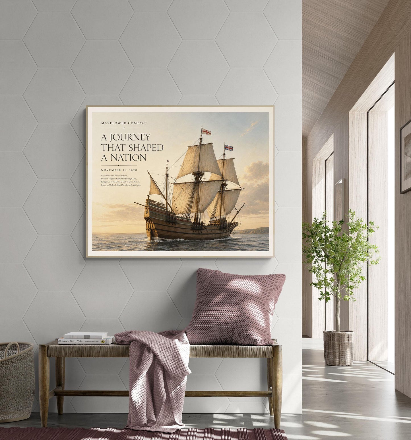 Mayflower Compact Wall Art Print, Pilgrim Ship Historical Home Decor, American Founding Documents, Teacher Classroom, History Office Poster