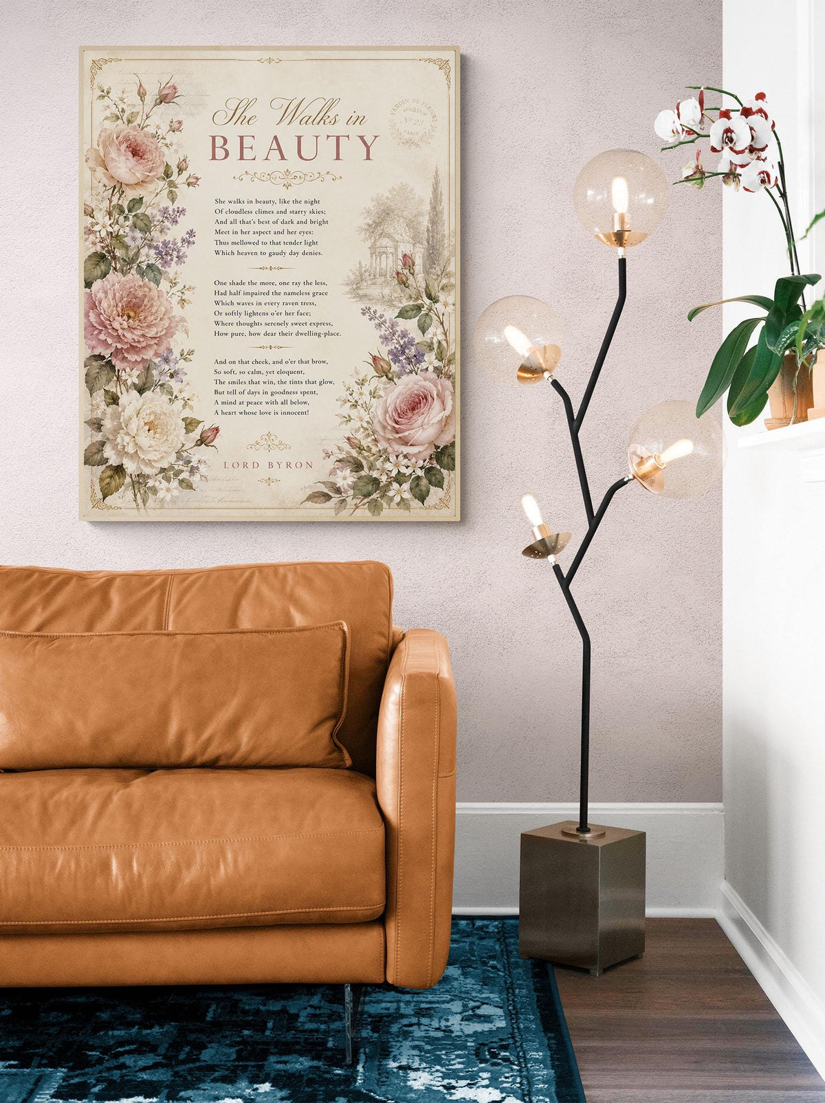 She Walks in Beauty Art Print | Lord Byron Poem | Romantic Cottagecore Wall Art | Vintage Floral Literary Decor