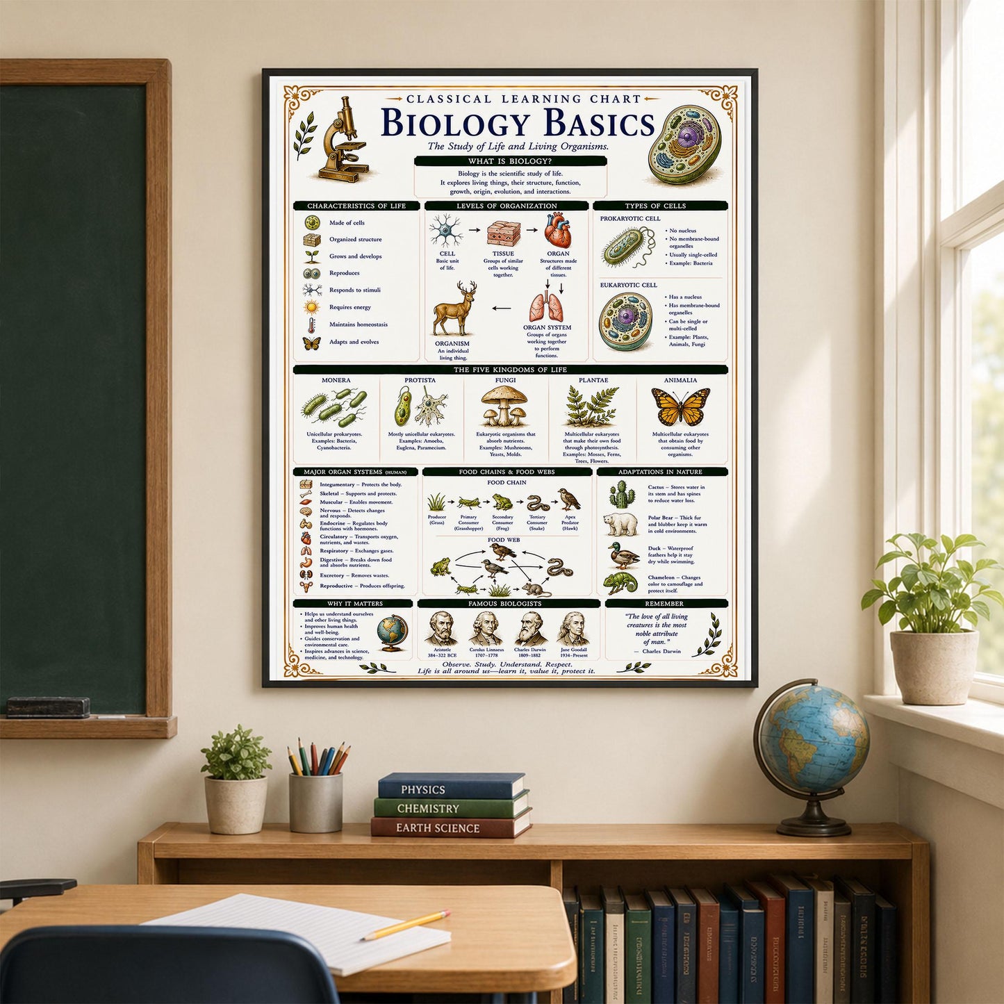 Biology Basics Chart Wall Art Print, Classical Learning Poster, STEM Teacher Classroom Reference, Homeschool, Physical Science Room Decor