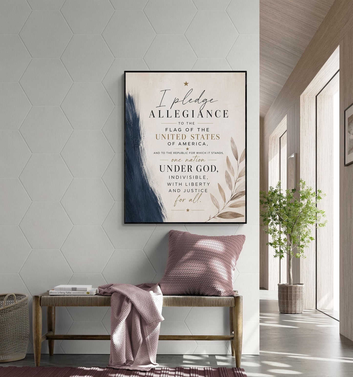 Pledge of Allegiance Wall Art Print | Neutral Patriotic Decor | Modern Americana Typography | Faith and Liberty Home Decor