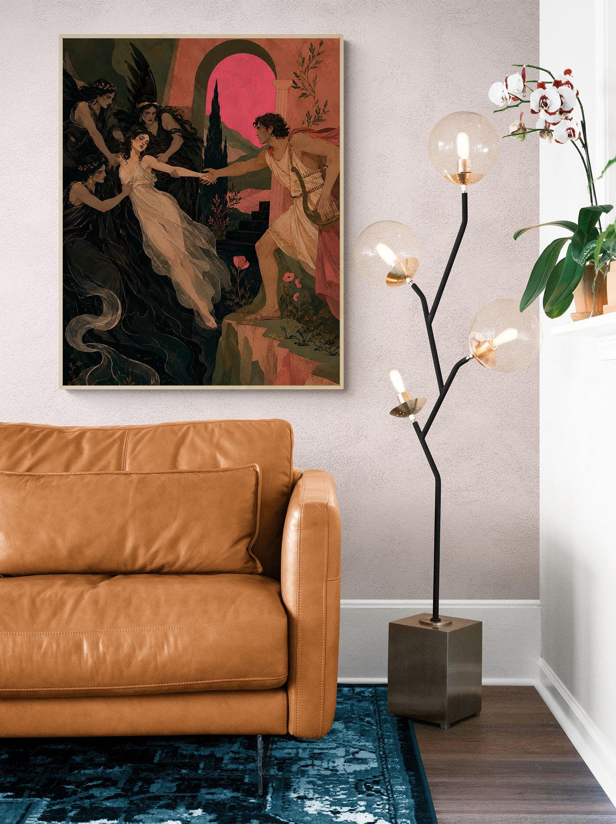 Orpheus and Eurydice Art Print | Ancient Greek Mythology | Classic | Literary | Gods and Goddess Myth | Room | Home Decor Pink Poster