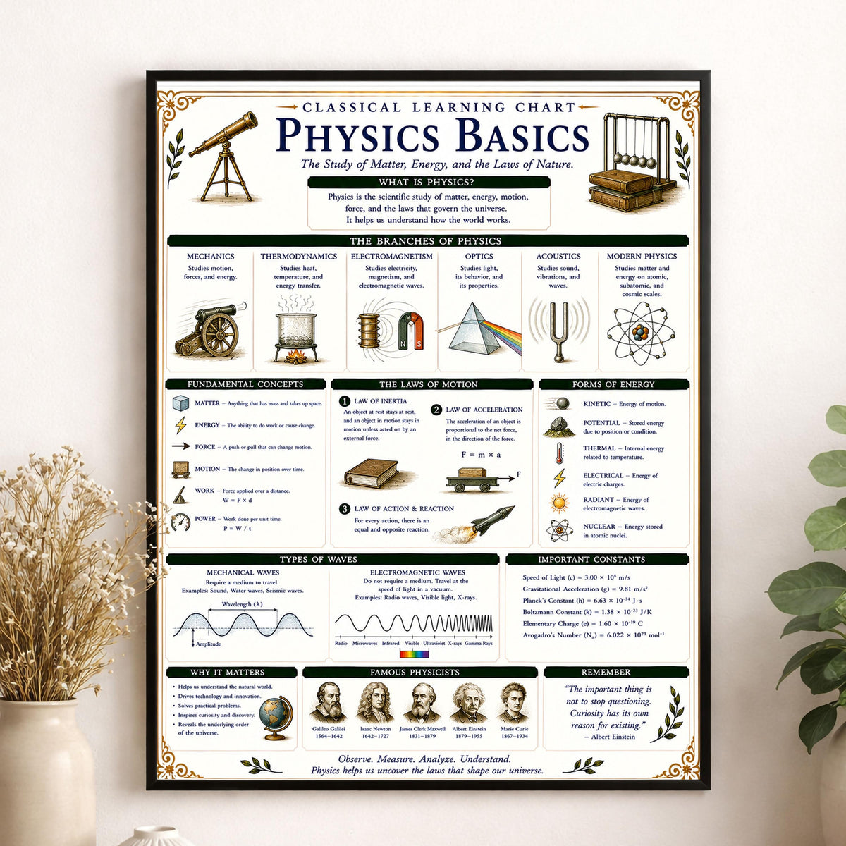 Physics Basics Learning Chart | Science Classroom Poster | Homeschool Physics Wall Art | Educational STEM Reference Print