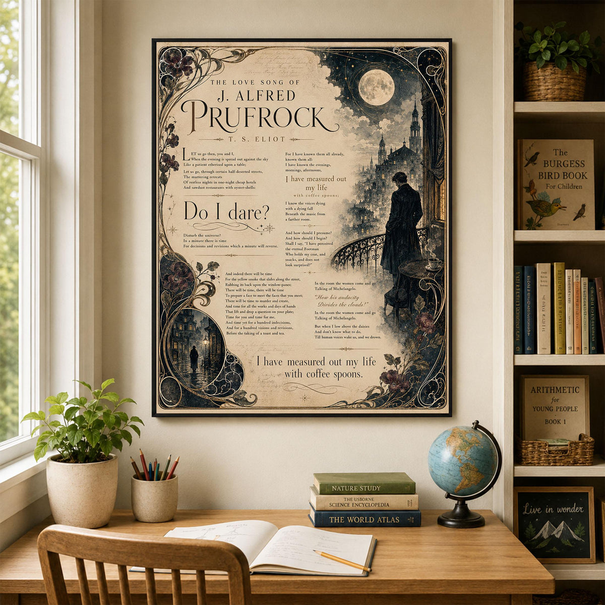 The Love Song of J. Alfred Prufrock Print | T.S. Eliot Poetry Wall Art | Dark Academia Literary Decor | Book Lover Gift