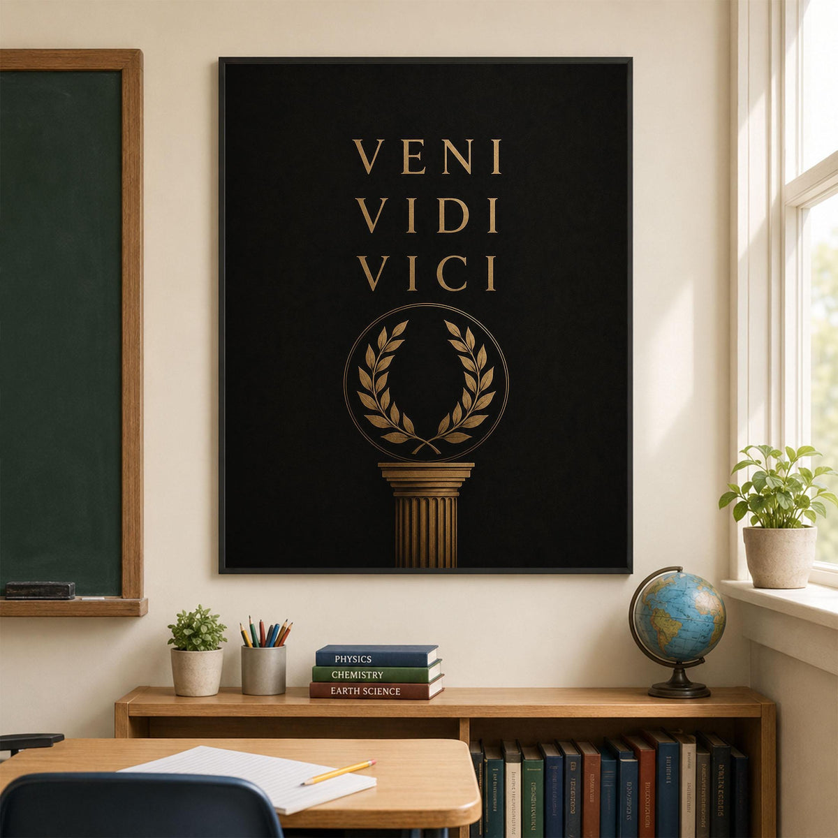 Veni Vidi Vici Wall Art Print, Julius Caesar Latin Quote, Classical Motivation Poster, Stoic Philosophy Home Decor