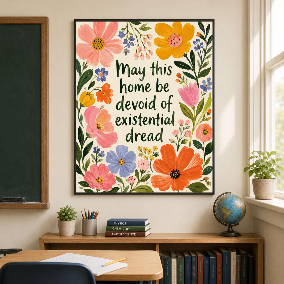 May This Home Be Devoid Of Existential Dread Art Print | Inspirational Wall Artwork | Living Room | Home Decor Gift | Bright Floral Poster