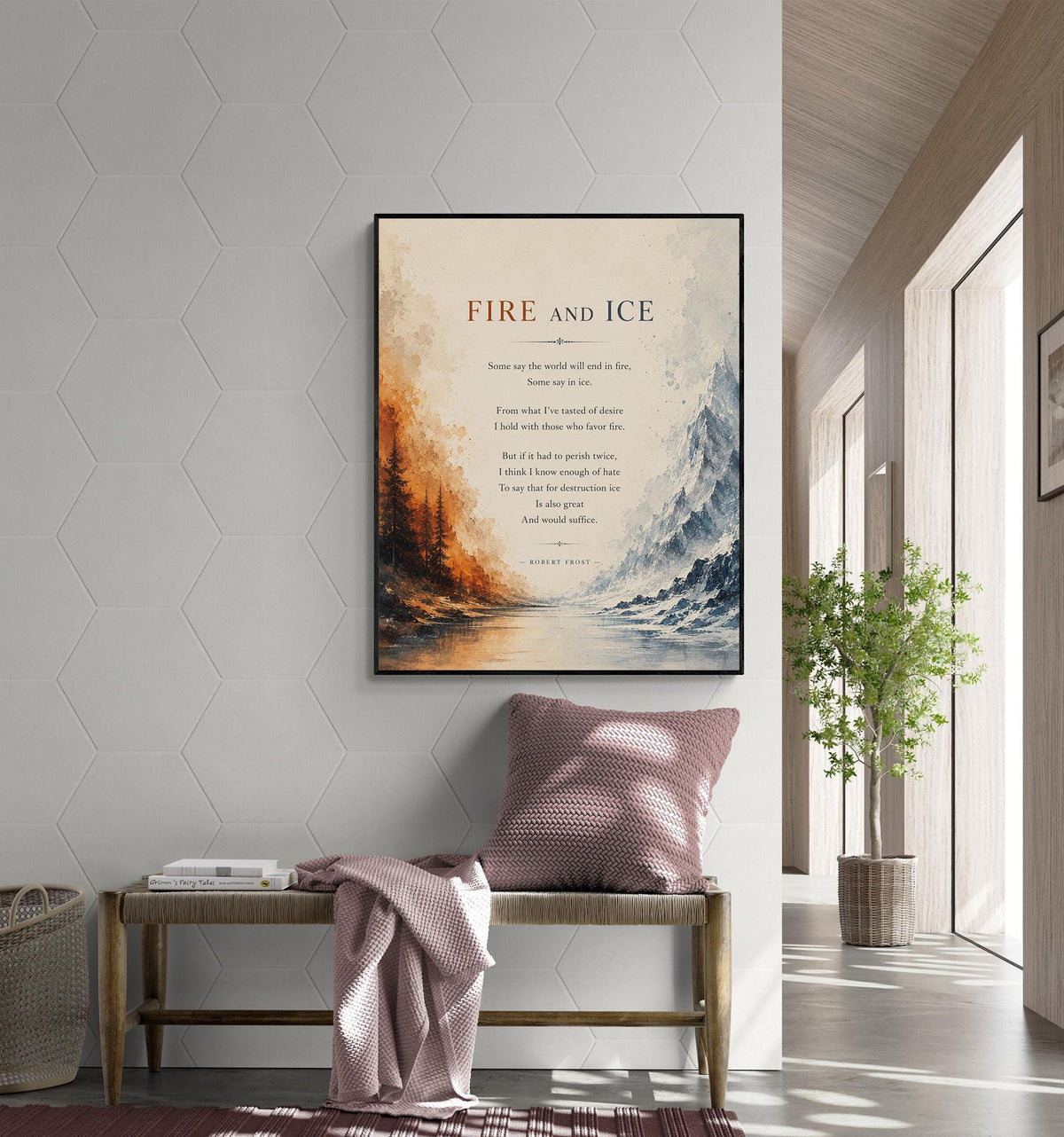 Fire and Ice Poem Wall Art Print | Robert Frost Quote | The World Will End In Fire | Literary Book | Landscape | Home Decor Poster
