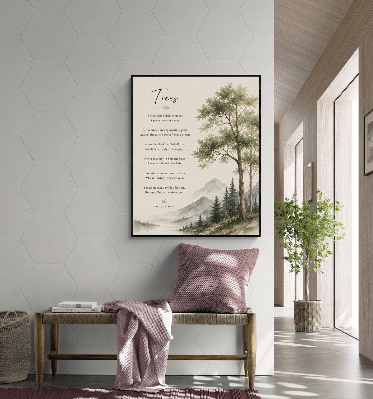 Trees Wall Art Print | Only God Can Make A Tree | Joyce Kilmer Poem | Forest Landscape | Literary Book | Inspirational Home Decor