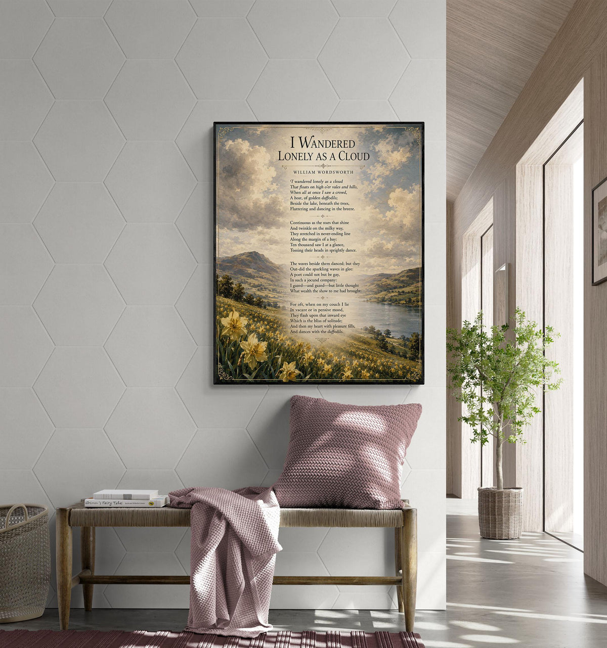 I Wandered Lonely As A Cloud Wall Art Print | William Wordsworth Poem | Botanical Landscape | Literary | Inspirational Home Decor