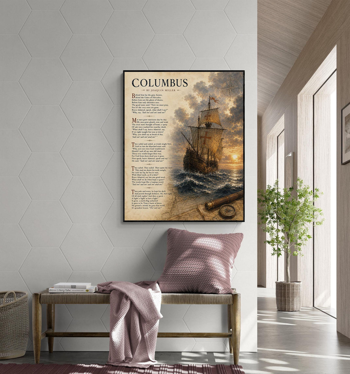 Columbus Poem Art Print by Joaquin Miller, Sail On Literary Wall Art, Christopher Columbus Ship Print, Nautical Poetry Decor